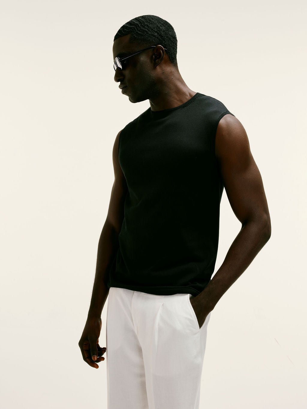 Fine - Knit Sleeveless Tank in Black - Lewis James