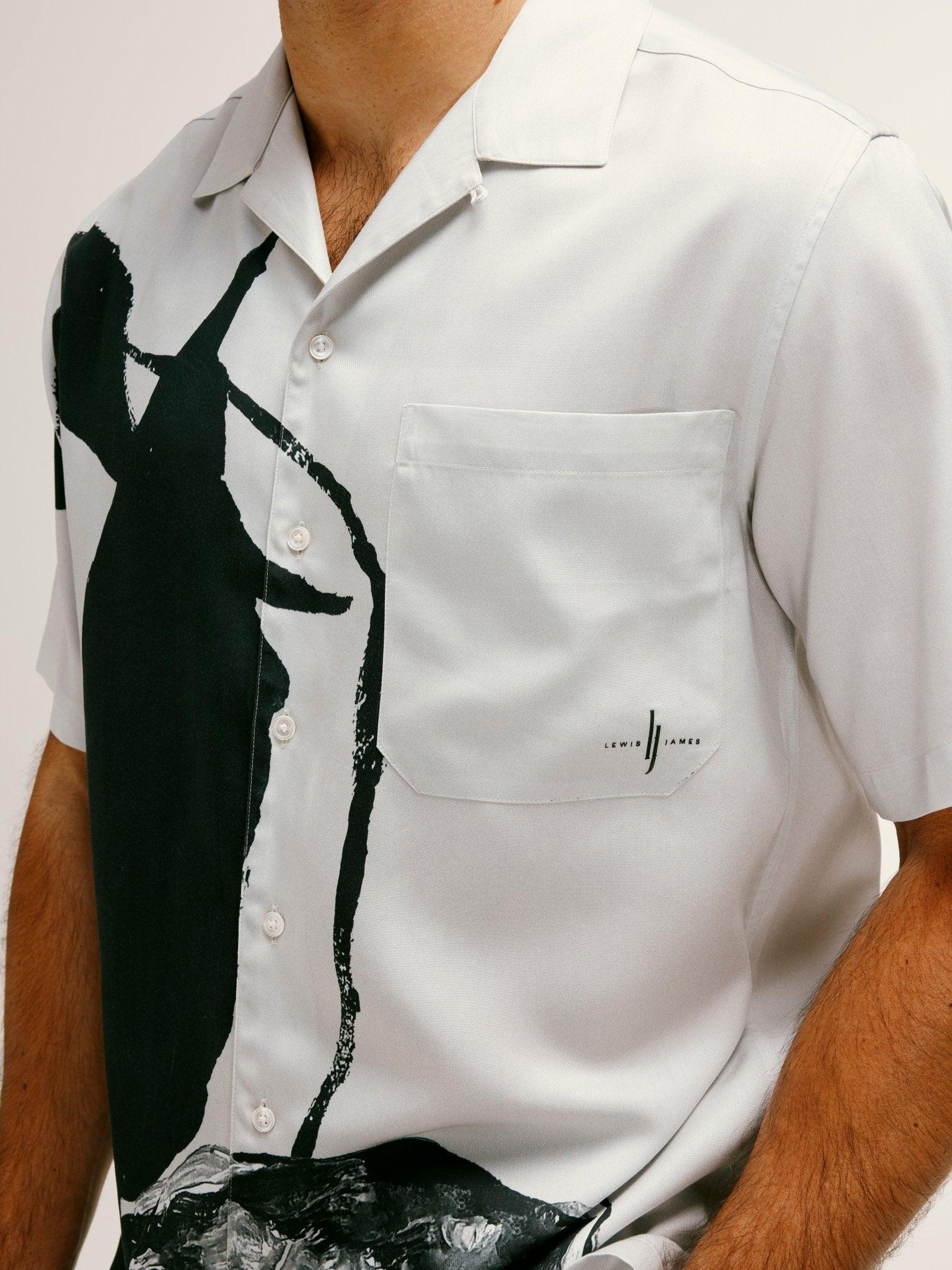 Iris Floral Printed Tencel Shirt in Black & White - Lewis James