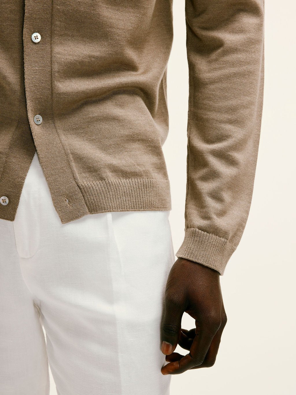 Knitted Button - Down Cardigan in Taupe - Lewis James