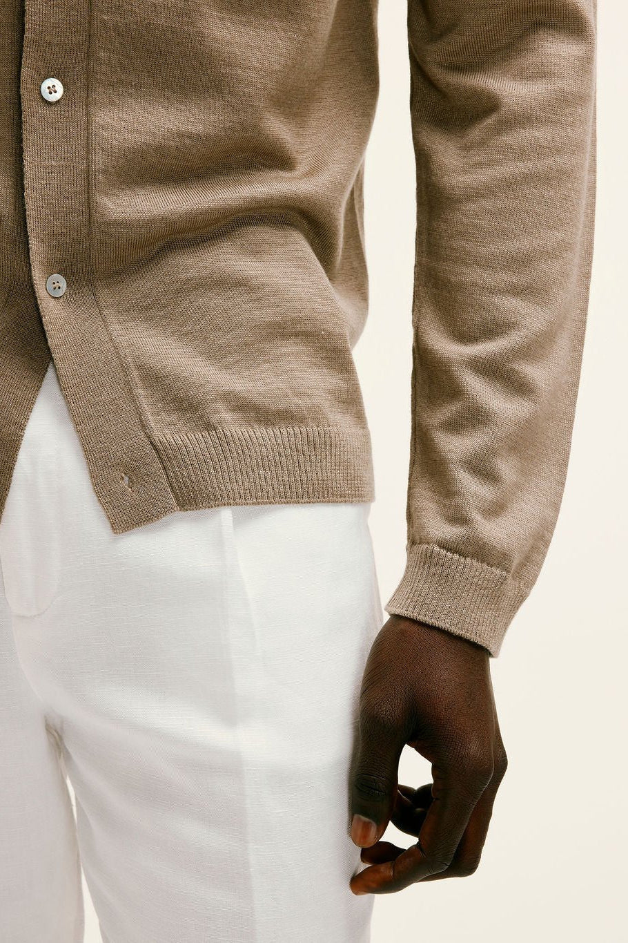 Knitted Button - Down Cardigan in Taupe - Lewis James