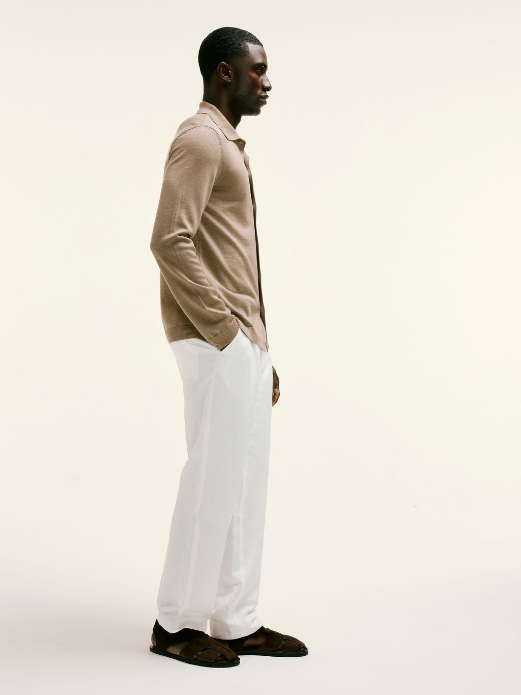 Knitted Button - Down Cardigan in Taupe - Lewis James