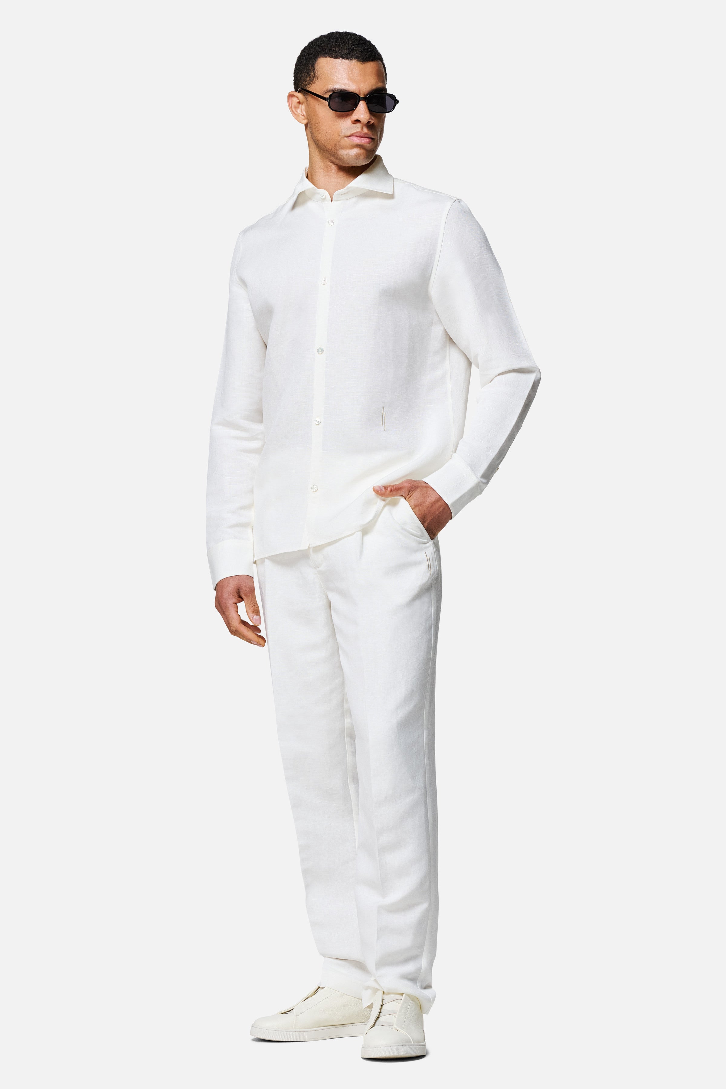 Emilio Cutaway Collar Linen-viscose Shirt