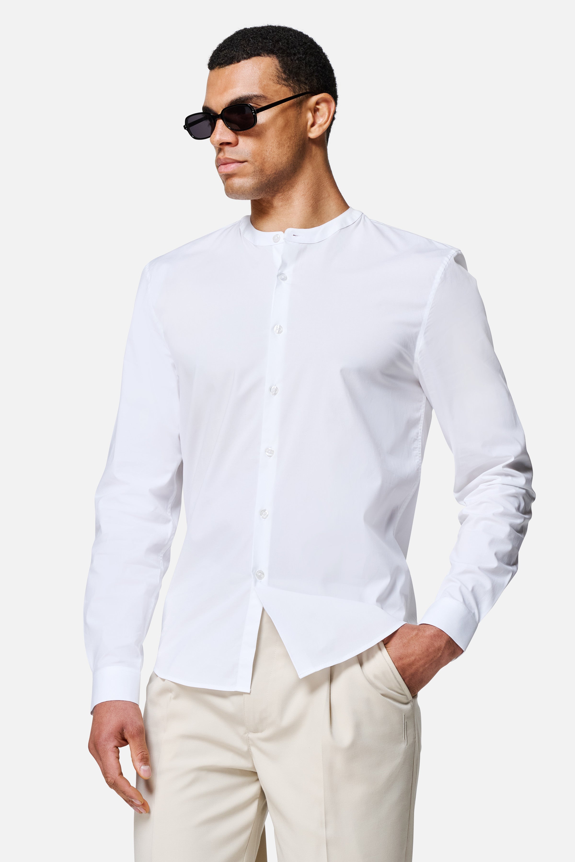 Regent Poplin Grandad-Collar Shirt