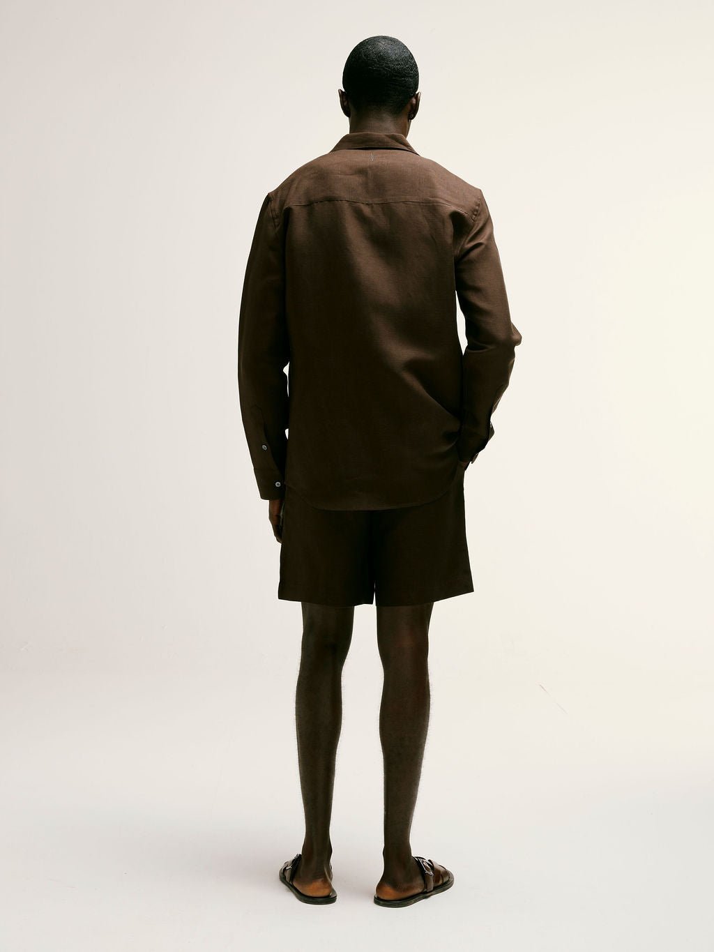 Long - Sleeve Linen - Viscose Safari Shirt in Dark Brown - Lewis James
