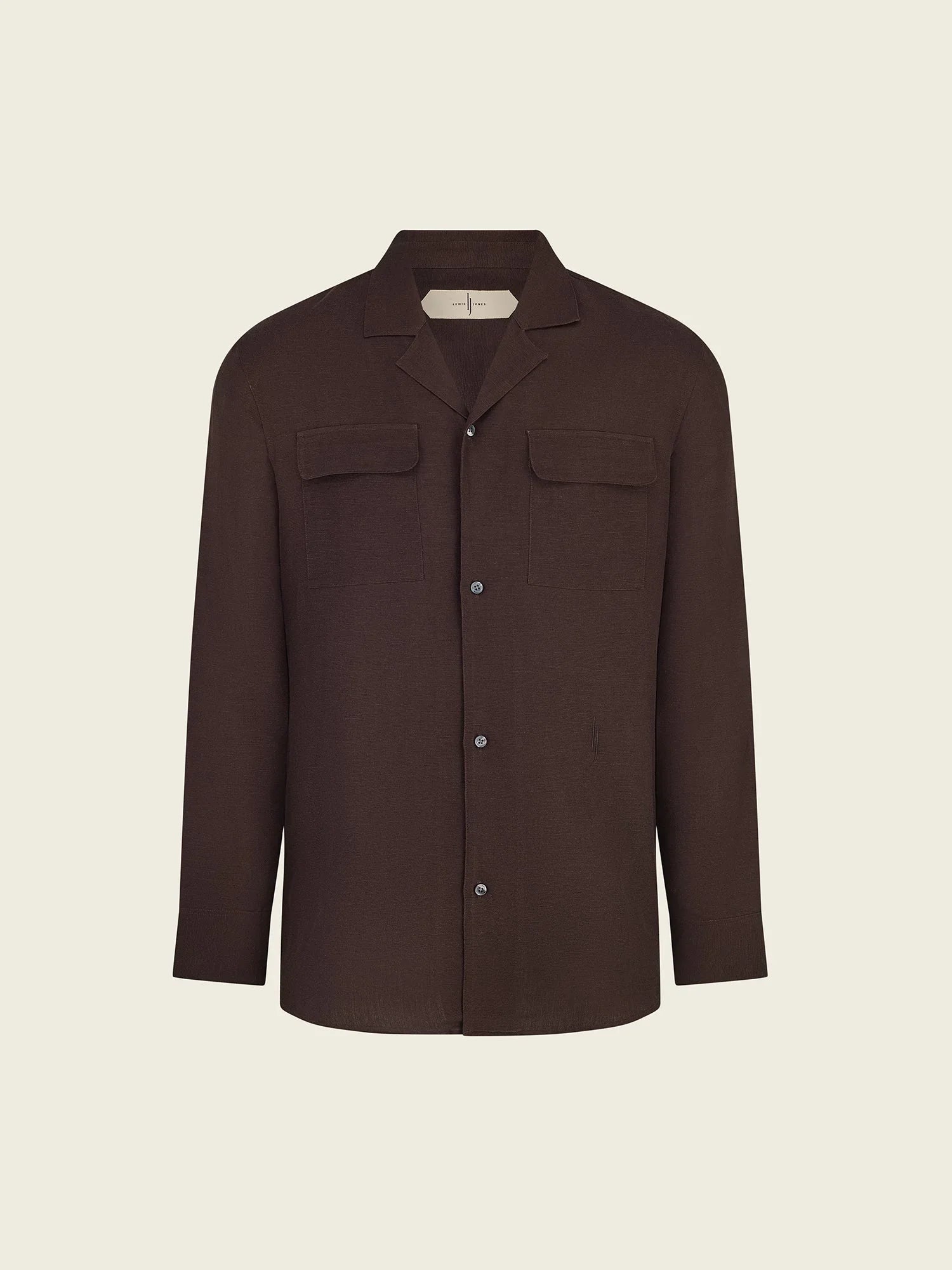 Long - Sleeve Linen - Viscose Safari Shirt in Dark Brown - Lewis James