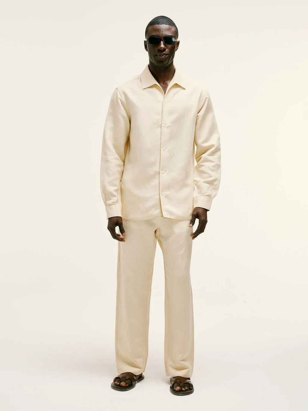 Long - Sleeve Linen - Viscose Shirt In Bleached Sand - Lewis James