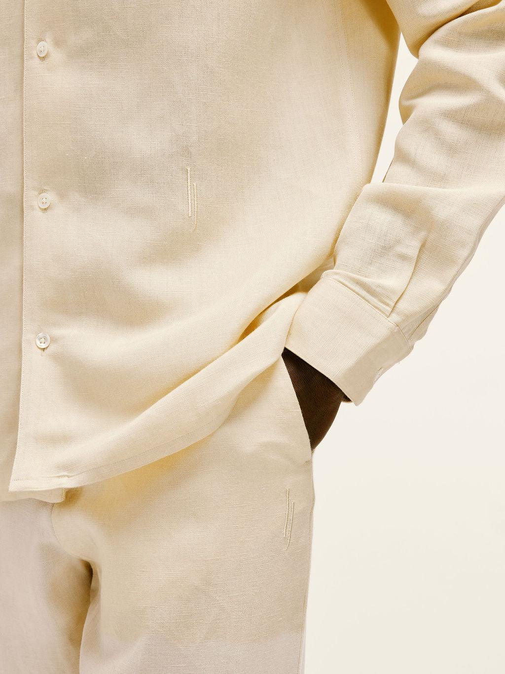 Long - Sleeve Linen - Viscose Shirt In Bleached Sand - Lewis James