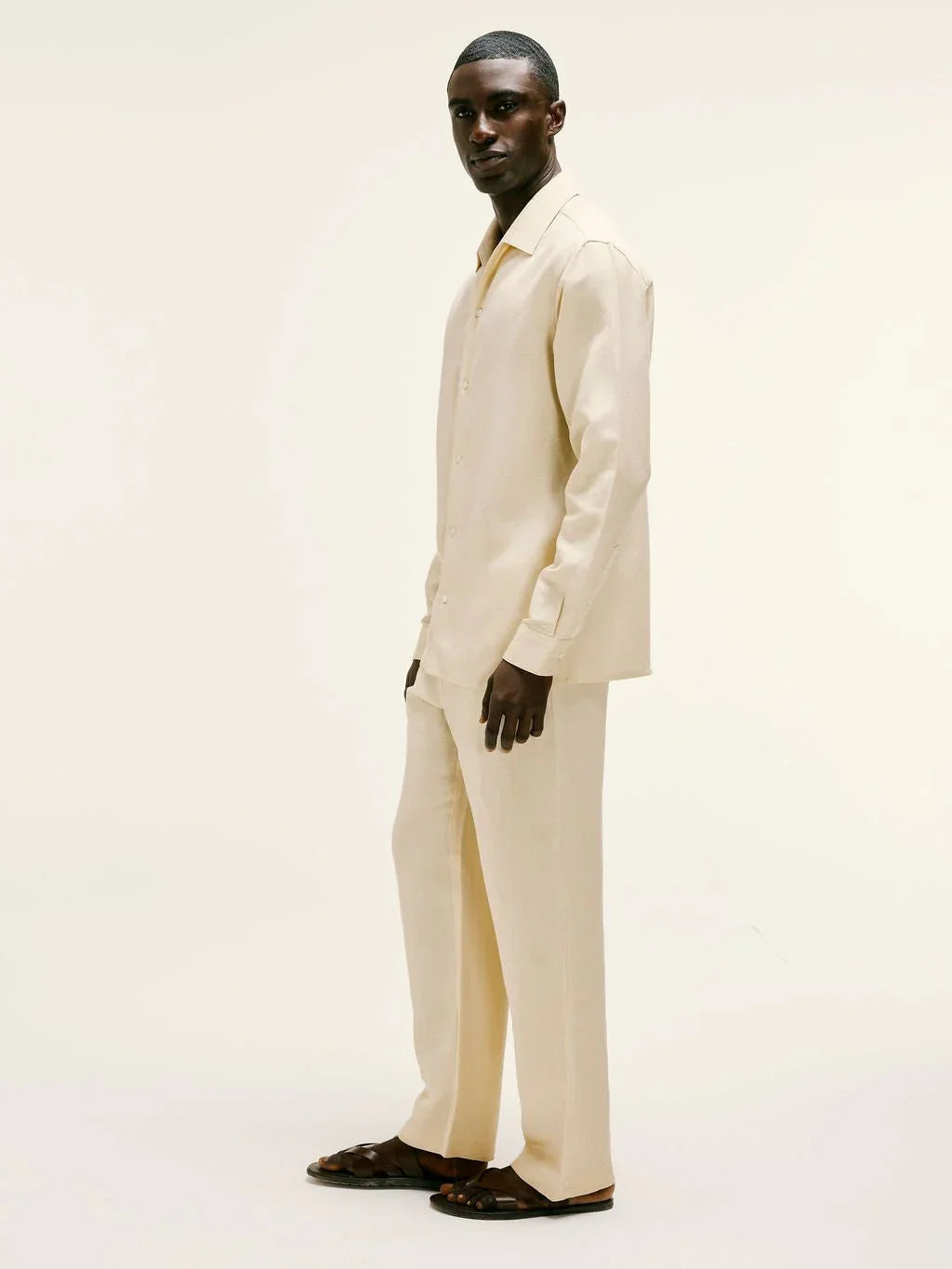 Long - Sleeve Linen - Viscose Shirt In Bleached Sand - Lewis James