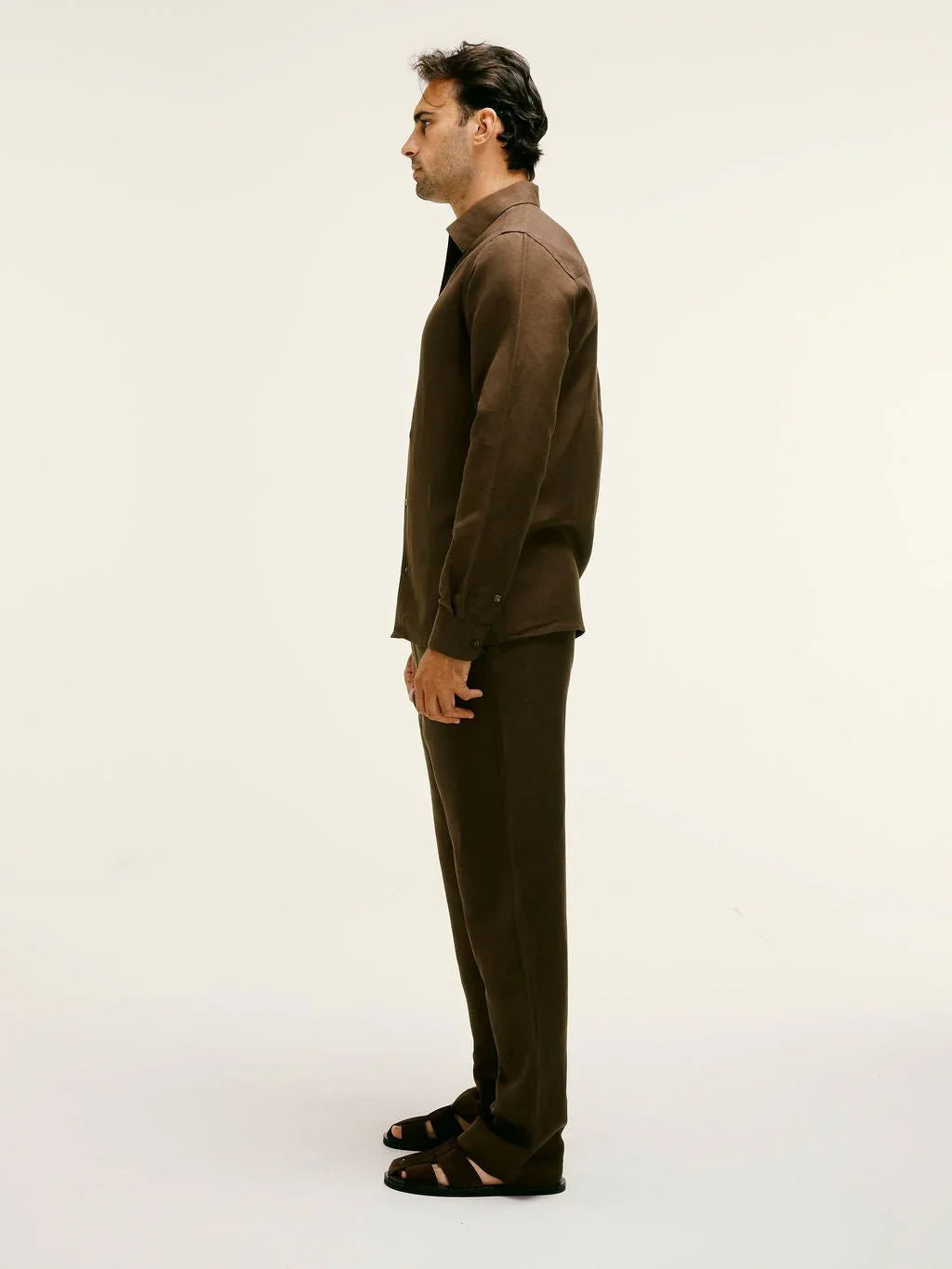 Long Sleeve Linen - Viscose Shirt in Chocolate Brown - Lewis James
