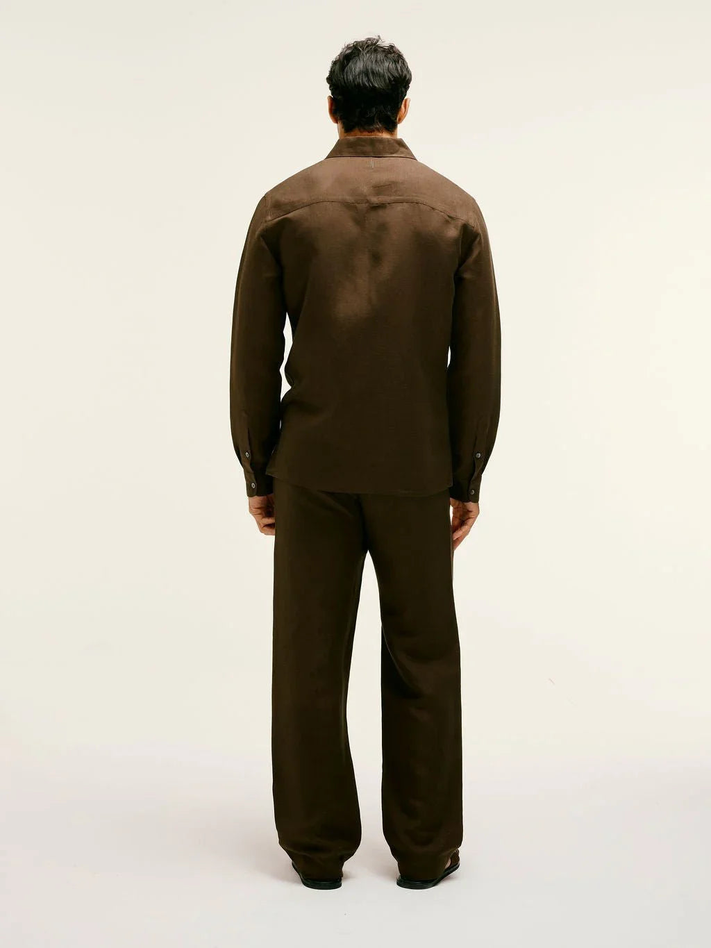 Long Sleeve Linen - Viscose Shirt in Chocolate Brown - Lewis James