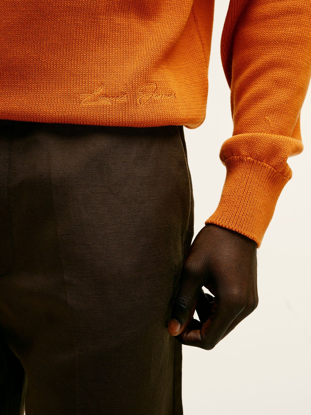 Organic Cotton - Silk Knitted Crewneck in Orange - Lewis James