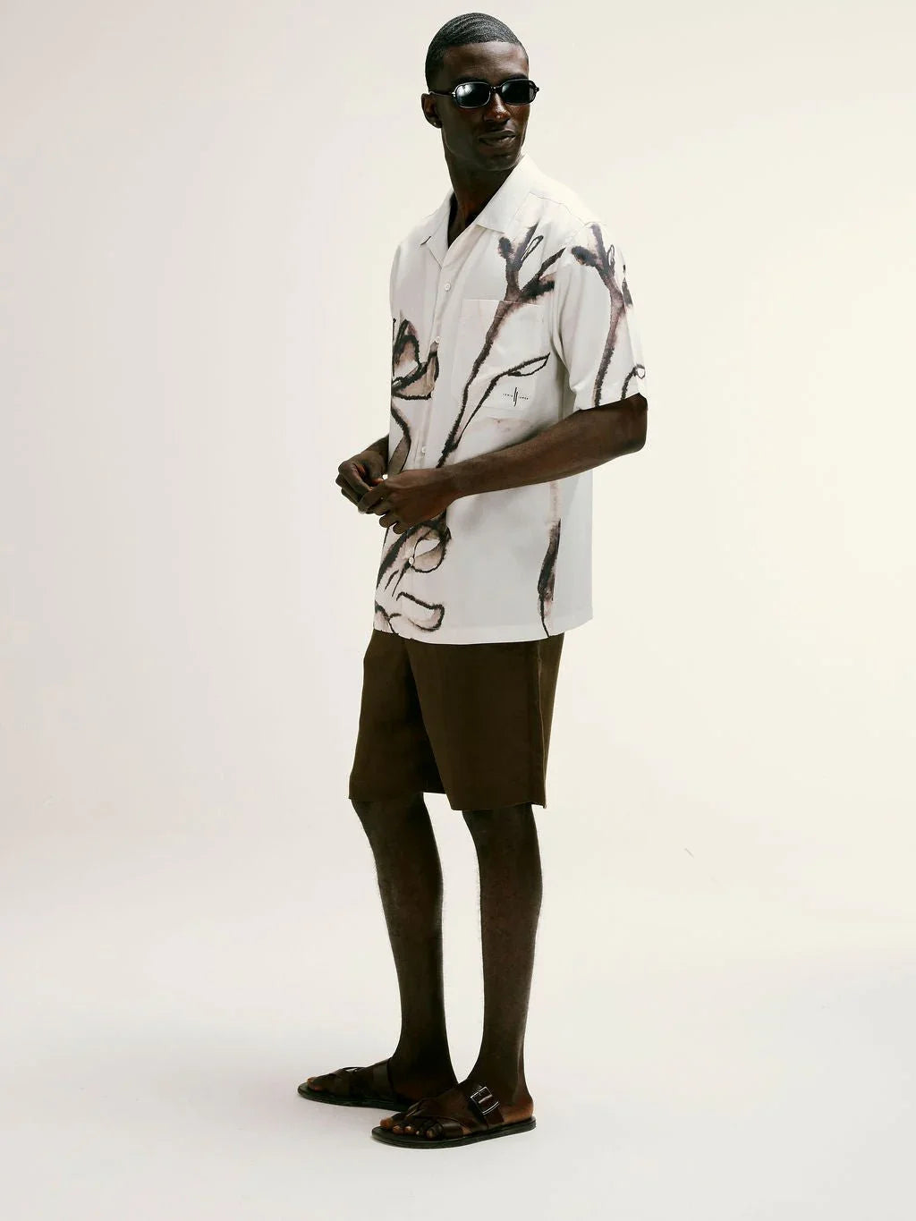 Poppy Floral Printed Tencel Shirt in Brown - Lewis James