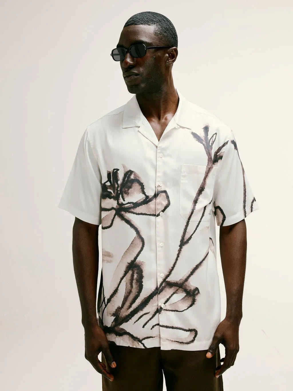 Poppy Floral Printed Tencel Shirt in Brown - Lewis James