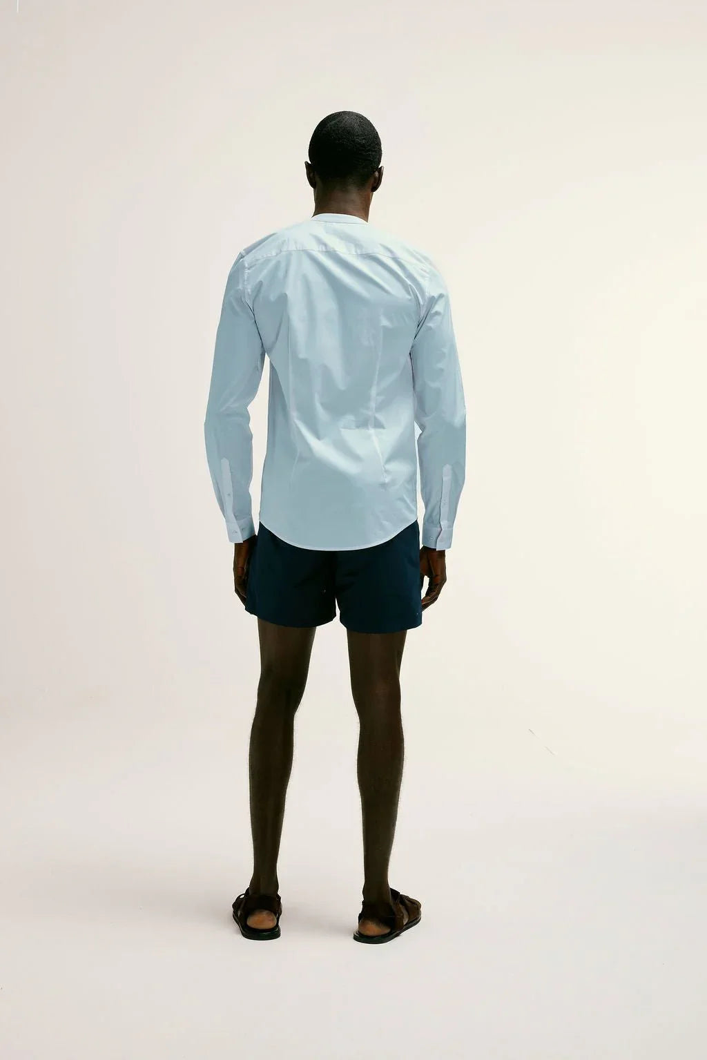 Regent Poplin Grandad Collar Shirt in Sky Blue - Lewis James