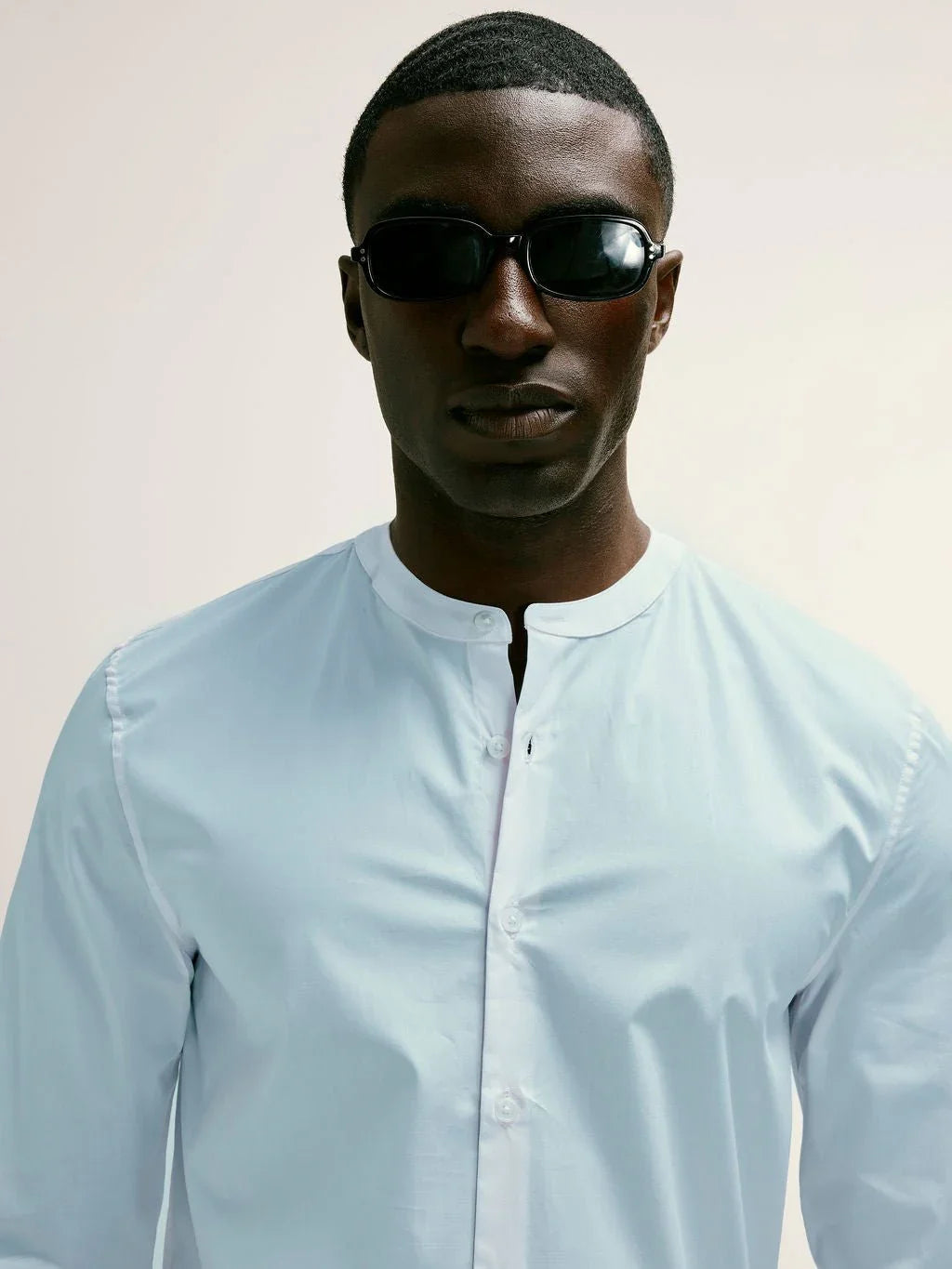 Regent Poplin Grandad Collar Shirt in Sky Blue - Lewis James