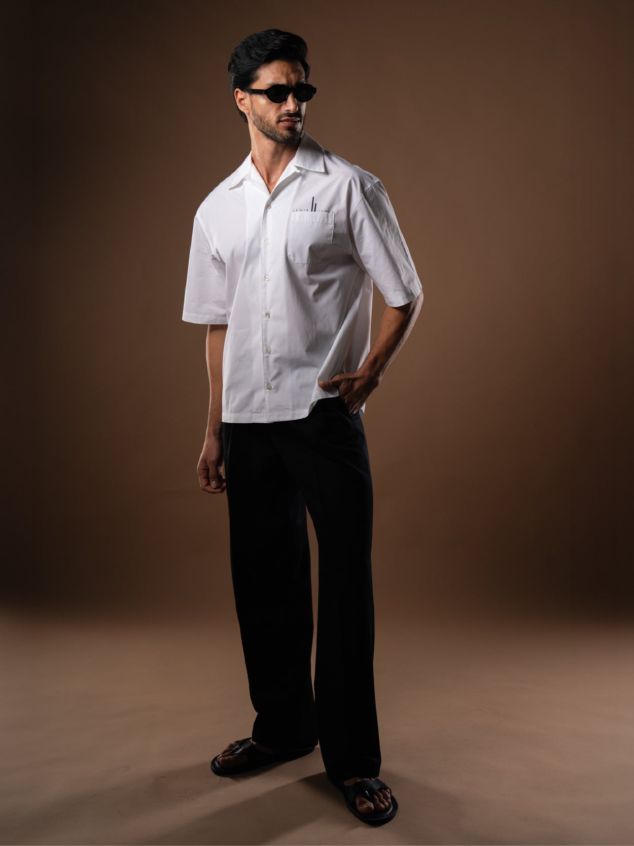 Oversized Bowling Shirt with Chest Logo in White