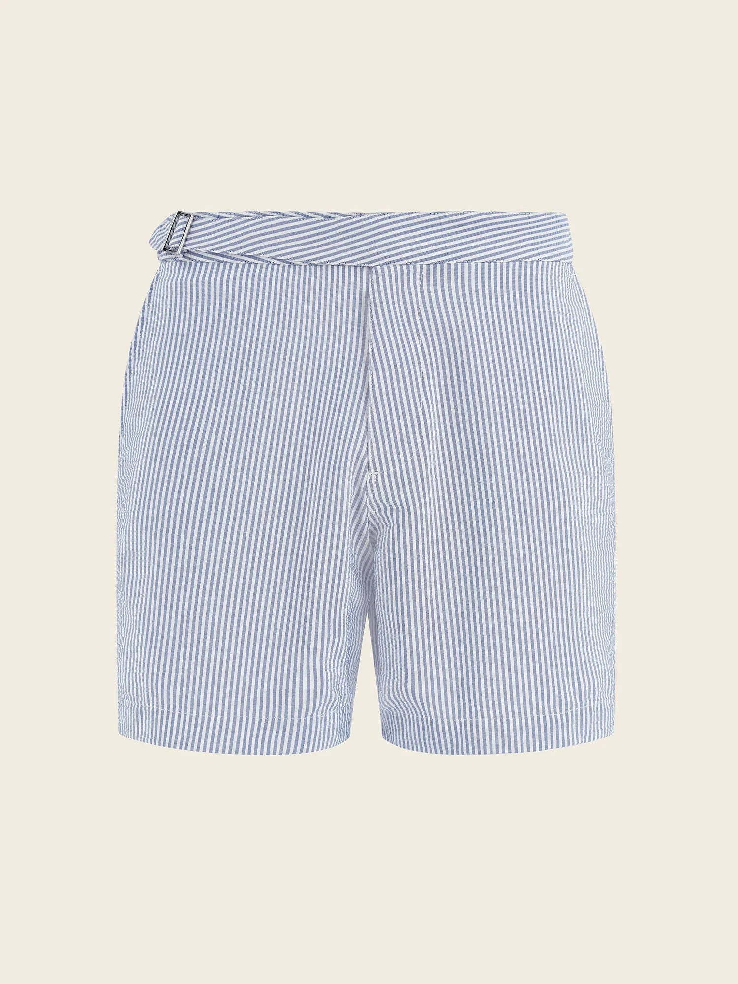 Seersucker Striped half elasticated Swimshorts in Blue - Lewis James