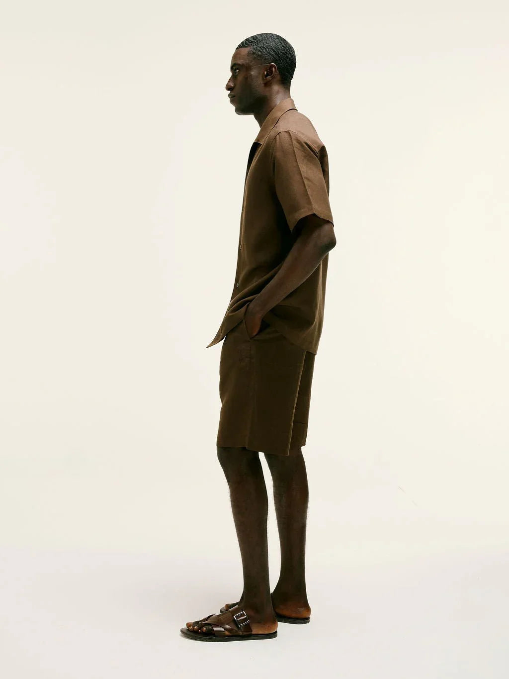 Short - Sleeve Linen - Viscose Shirt in Chocolate Brown - Lewis James