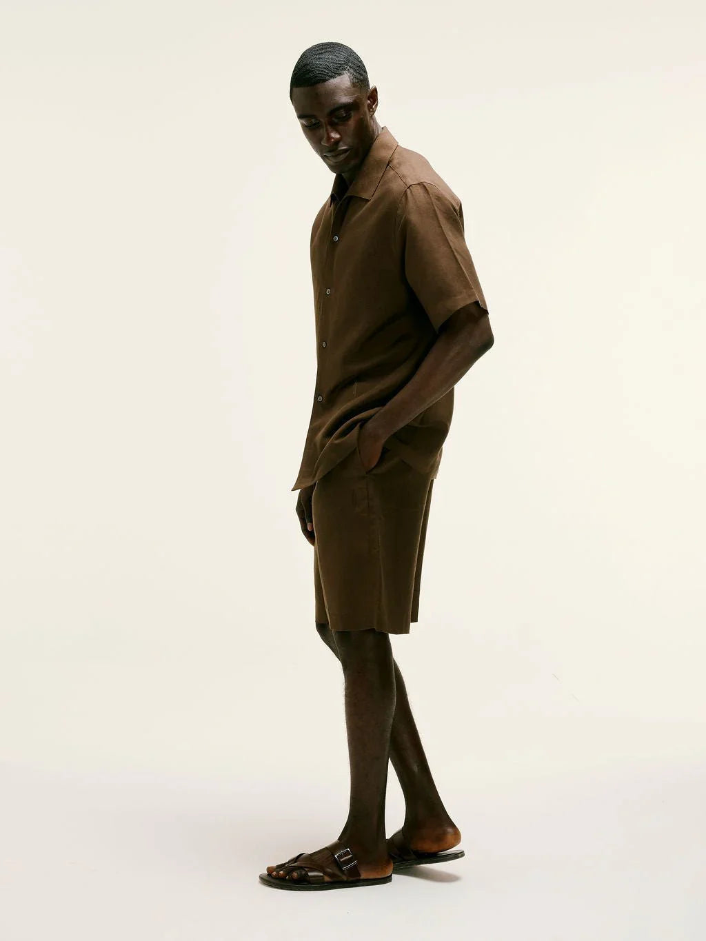 Short - Sleeve Linen - Viscose Shirt in Chocolate Brown - Lewis James