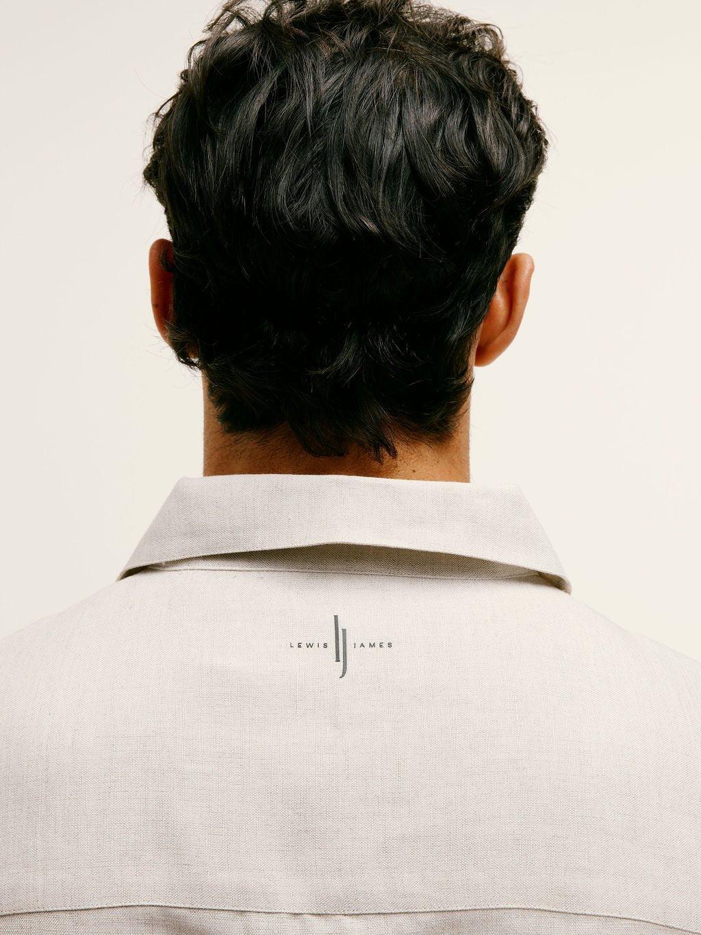 Short - Sleeve Linen - Viscose Shirt in Natural Taupe - Lewis James