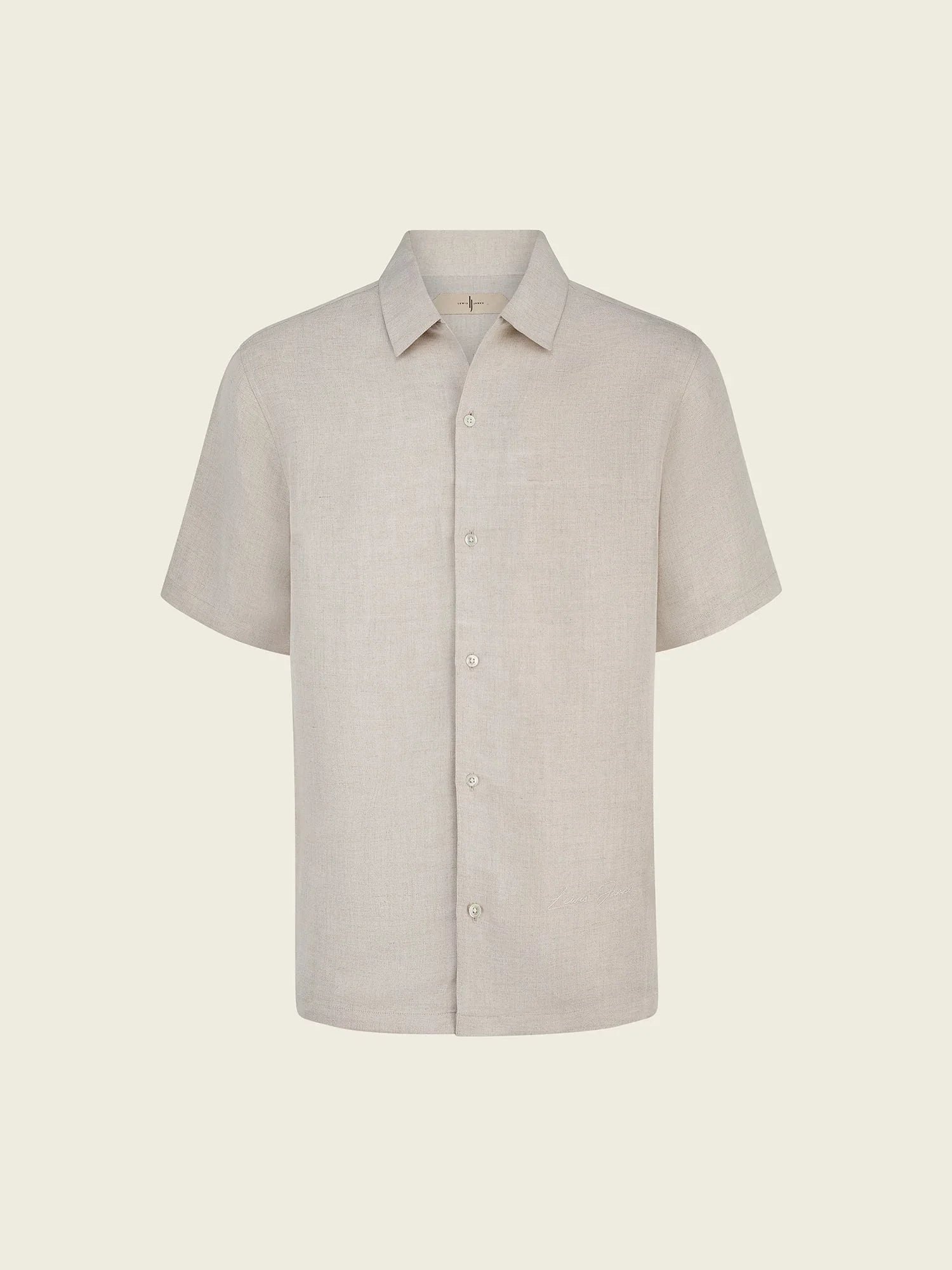 Short - Sleeve Linen - Viscose Shirt in Natural Taupe - Lewis James