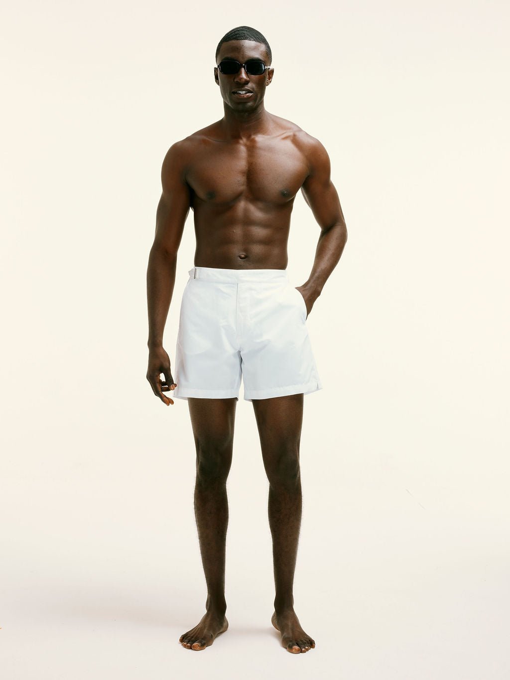 Stain - Resistant Half Elasticated Smart Swim Short in White - Lewis James