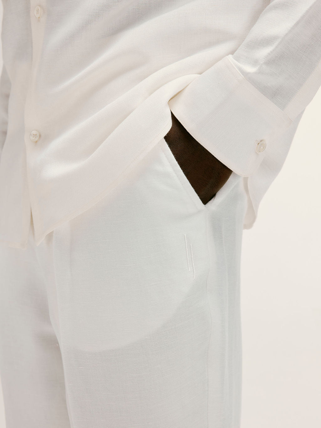 Tailored Smart Pleated Linen - Viscose Trousers in White - Lewis James