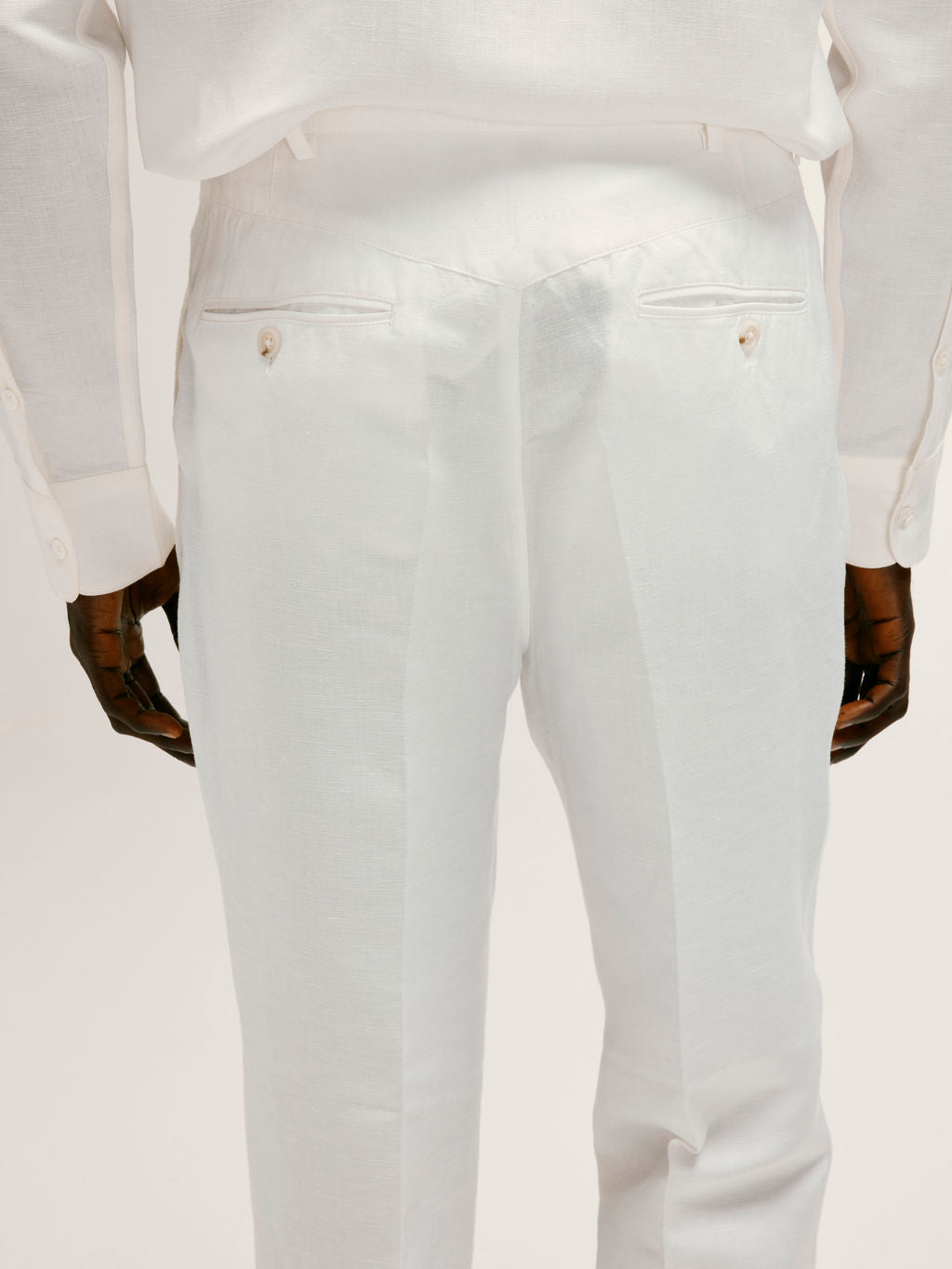Tailored Smart Pleated Linen - Viscose Trousers in White - Lewis James