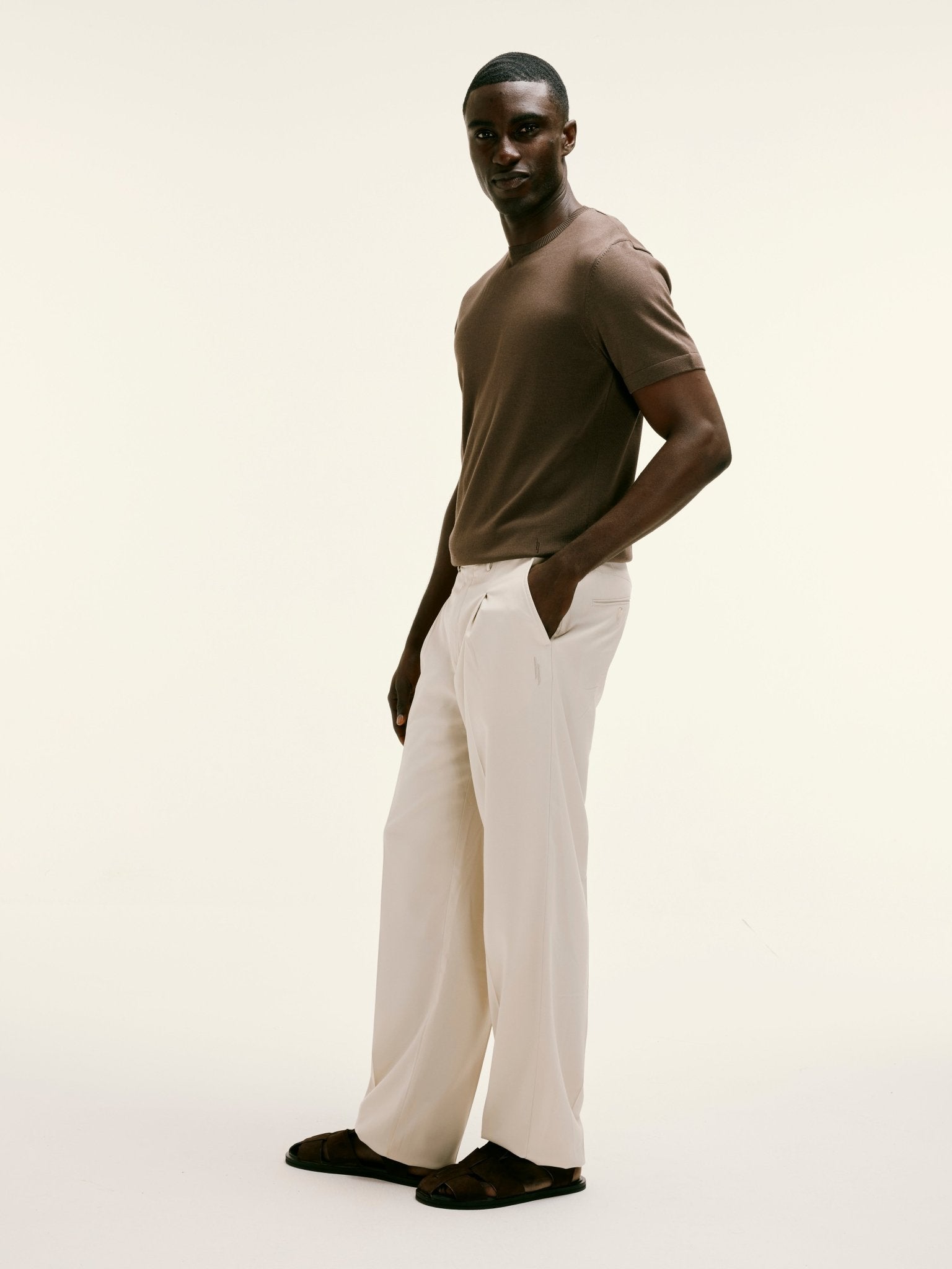 TAILORED STRAIGHT FIT TROUSERS IN SAND - Lewis James