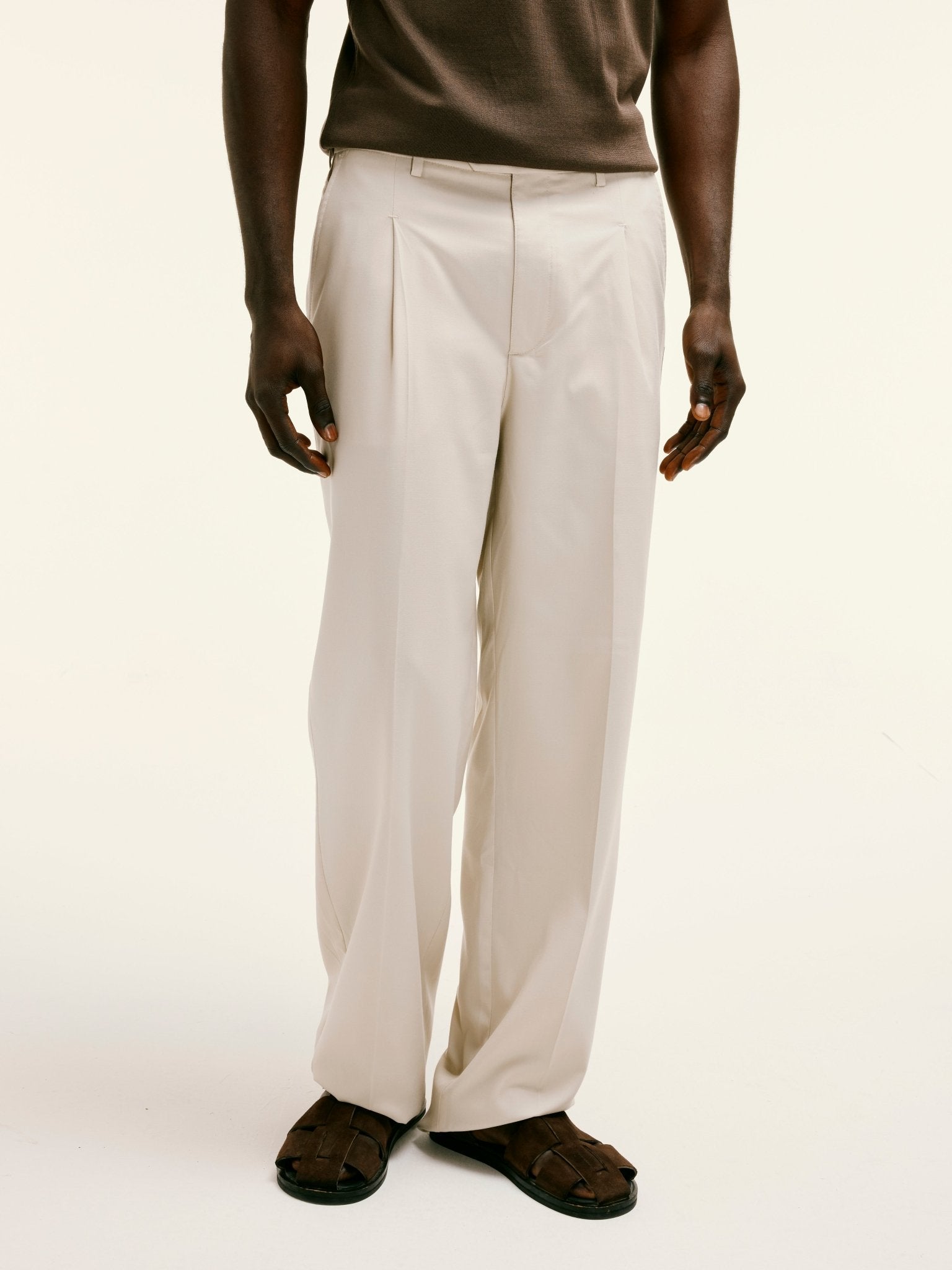 TAILORED STRAIGHT FIT TROUSERS IN SAND - Lewis James
