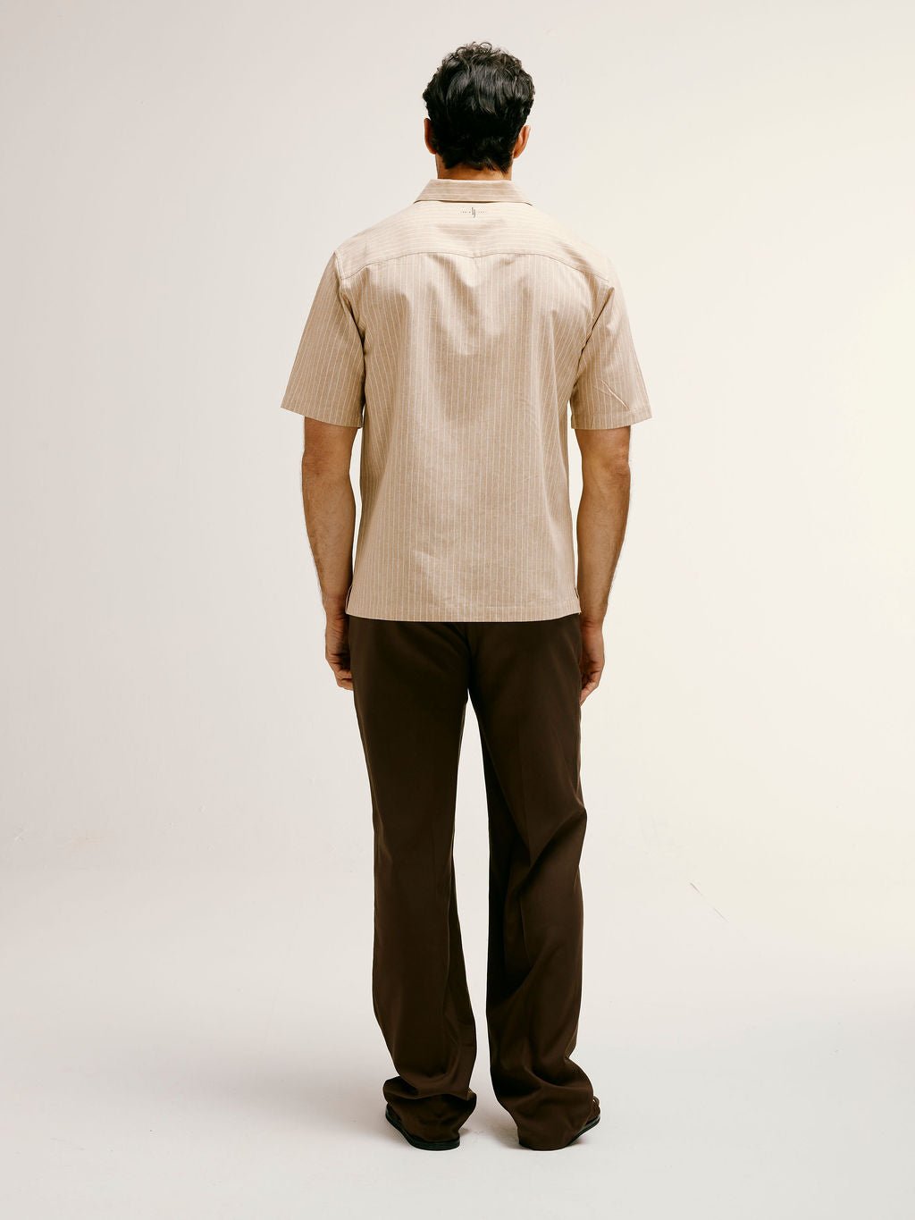 Villa Pinstripe Embroidered Shirt in Brown - Lewis James