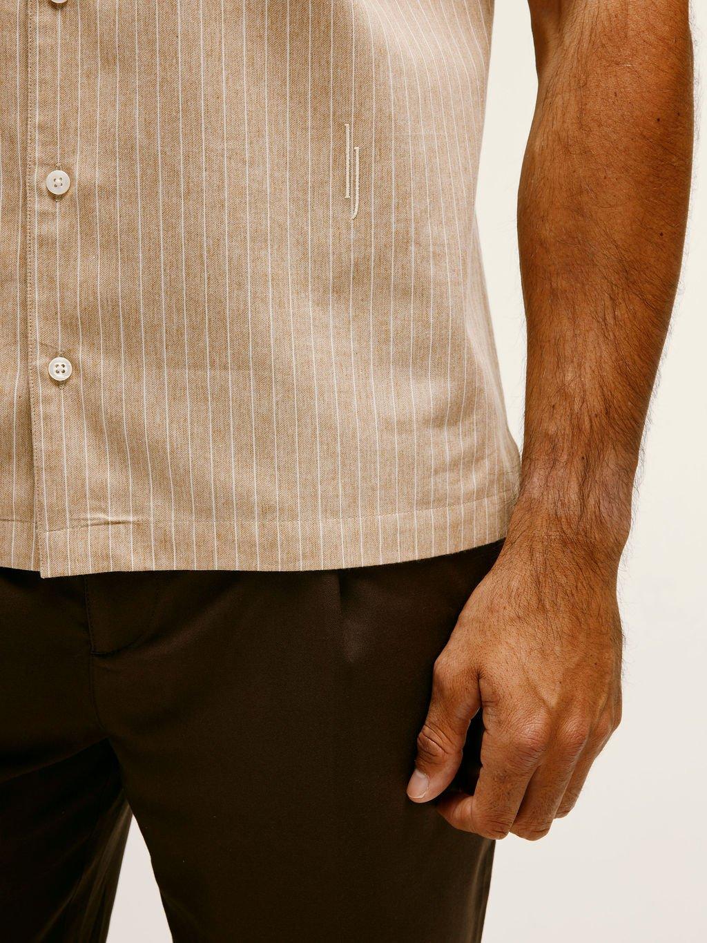 Villa Pinstripe Embroidered Shirt in Brown - Lewis James