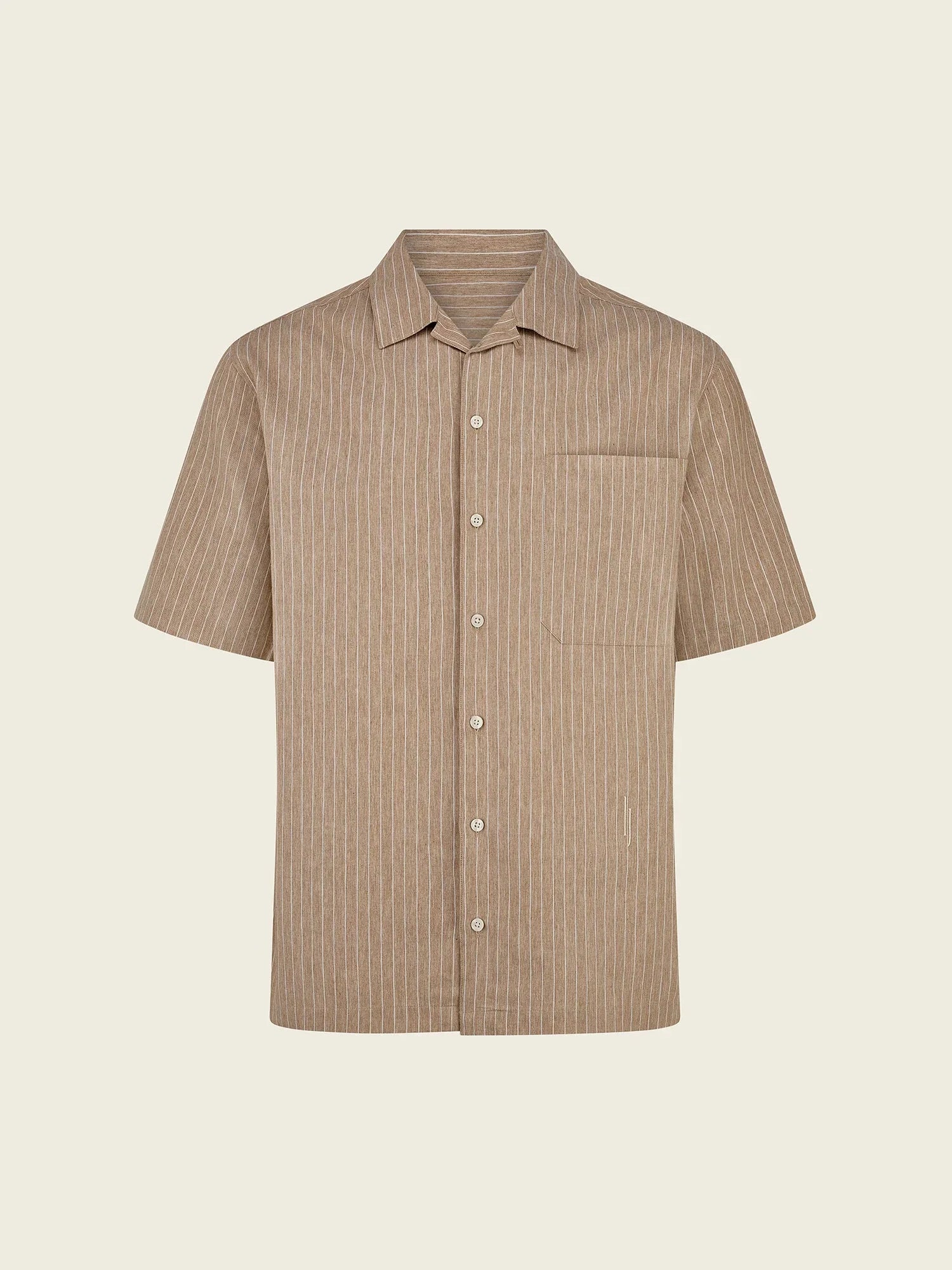 Villa Pinstripe Embroidered Shirt in Brown - Lewis James