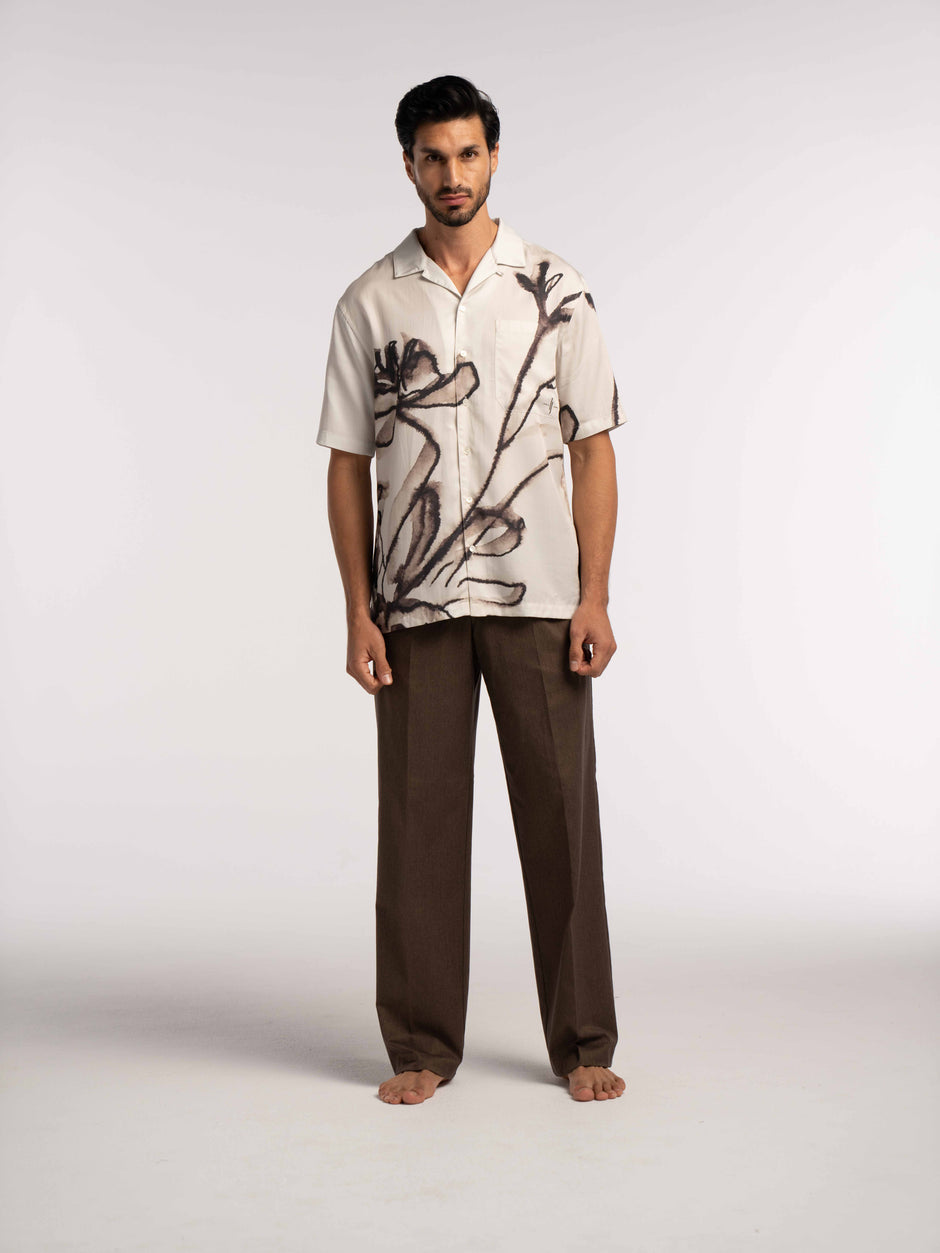 Poppy Floral Printed Tencel Shirt in Brown