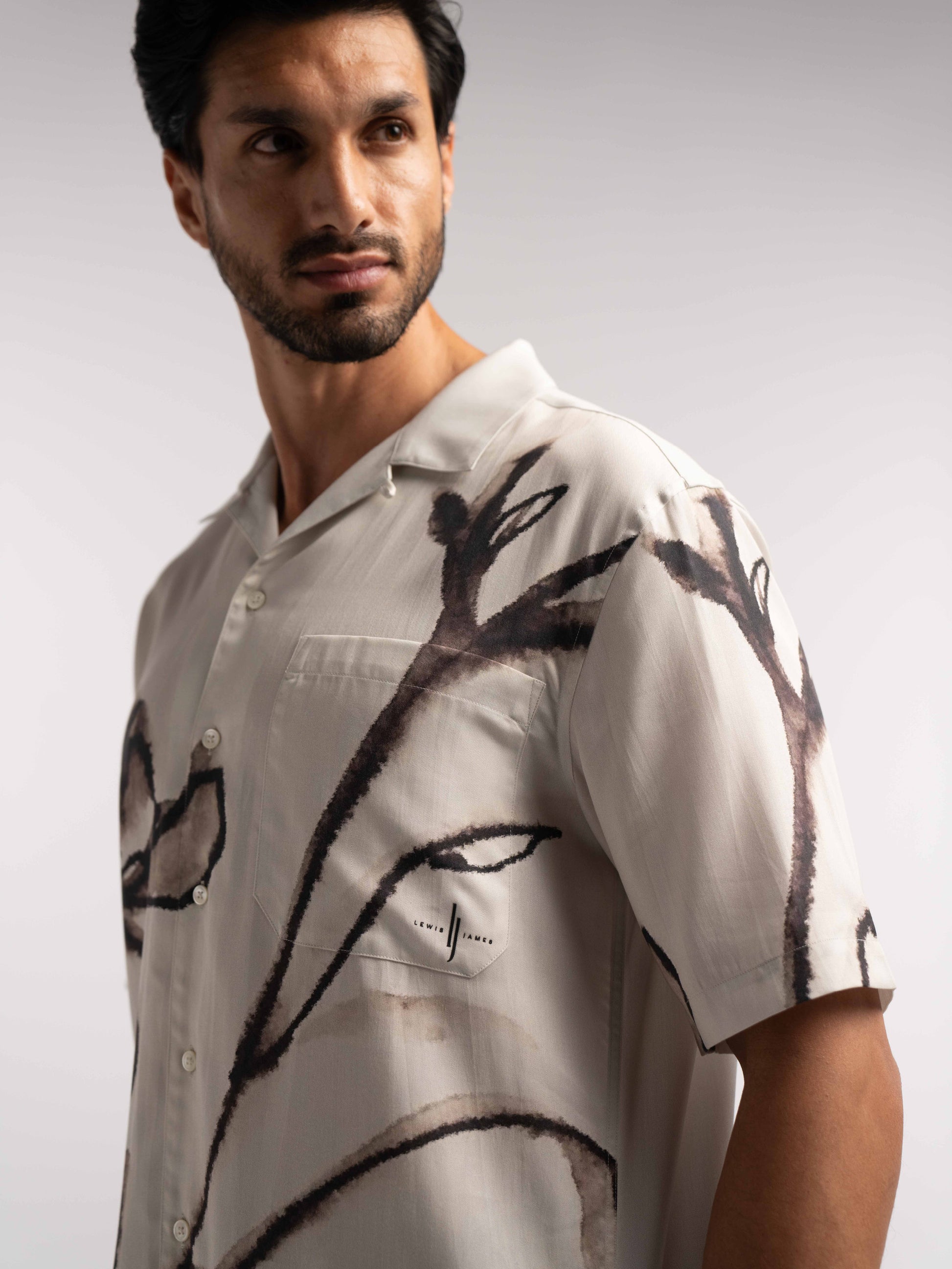 Poppy Floral Printed Tencel Shirt in Brown - Lewis James 