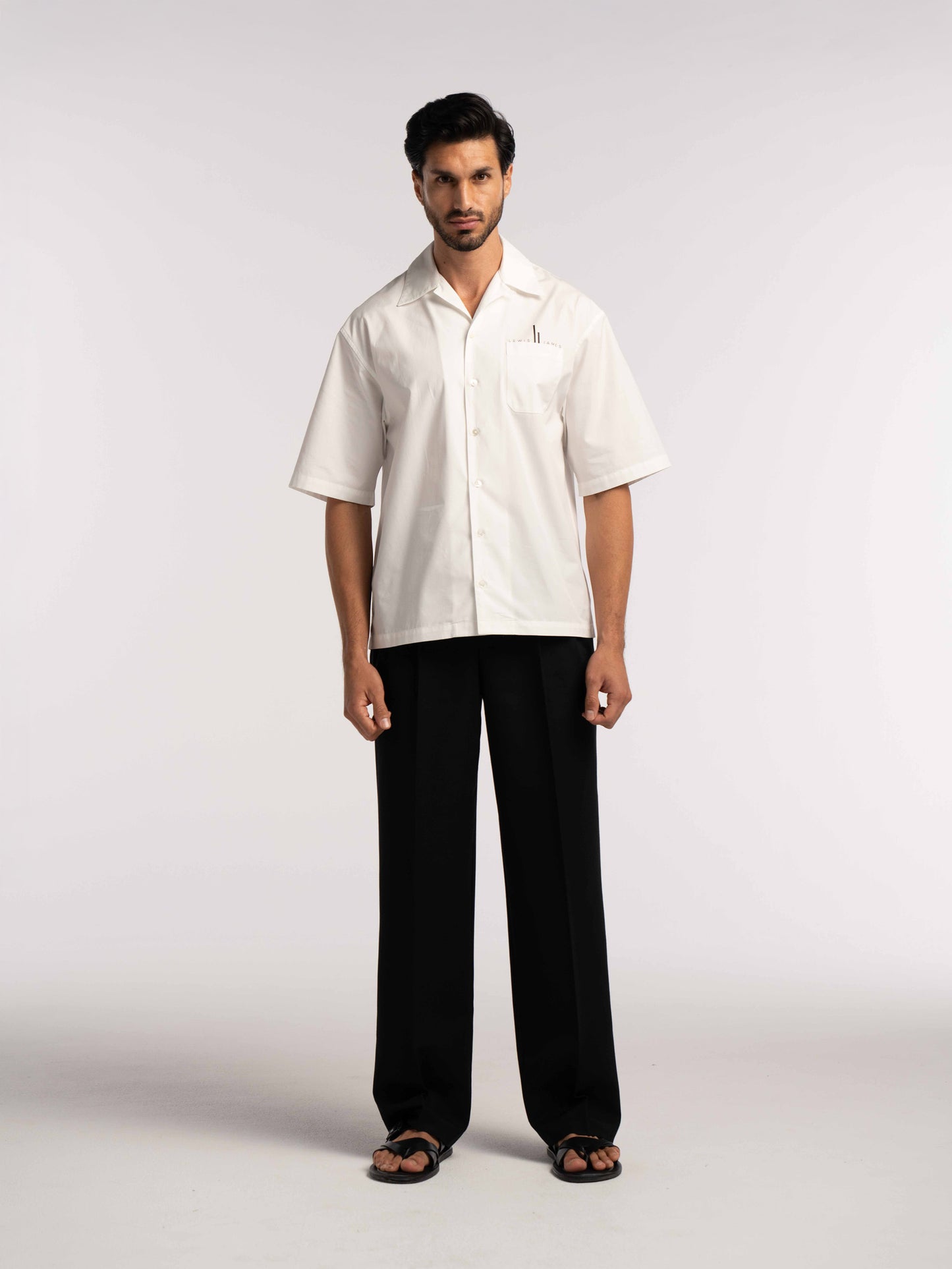 Oversized Bowling Shirt with Chest Logo in White