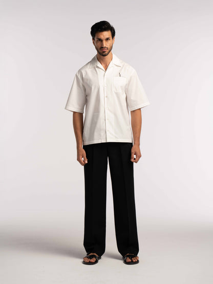 Oversized Bowling Shirt with Chest Logo in White