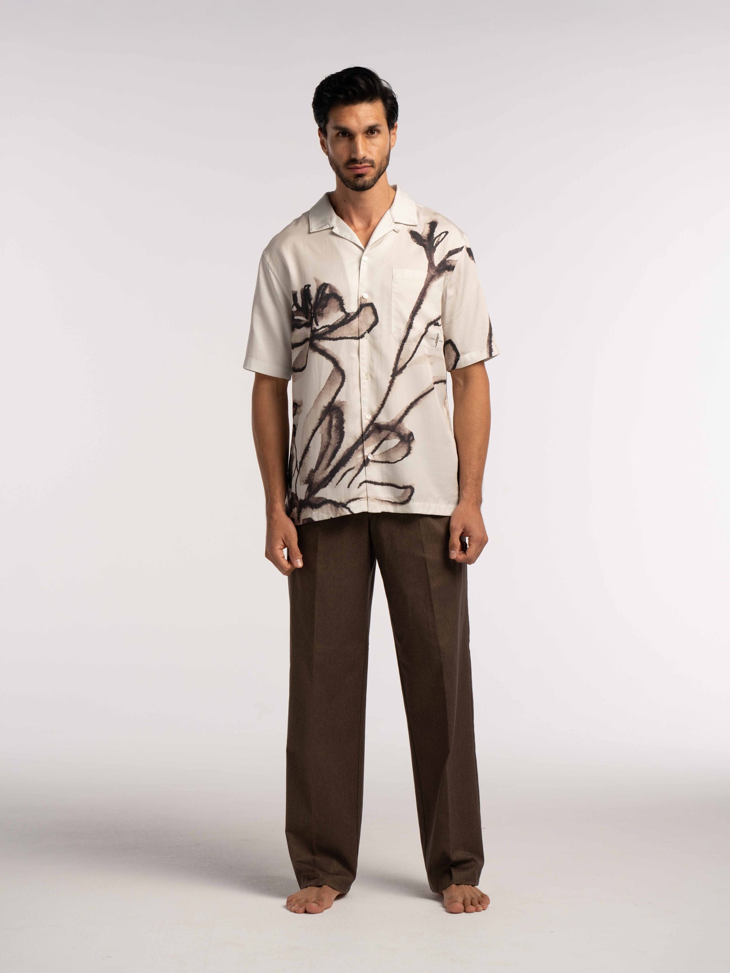 Poppy Floral Printed Tencel Shirt in Brown