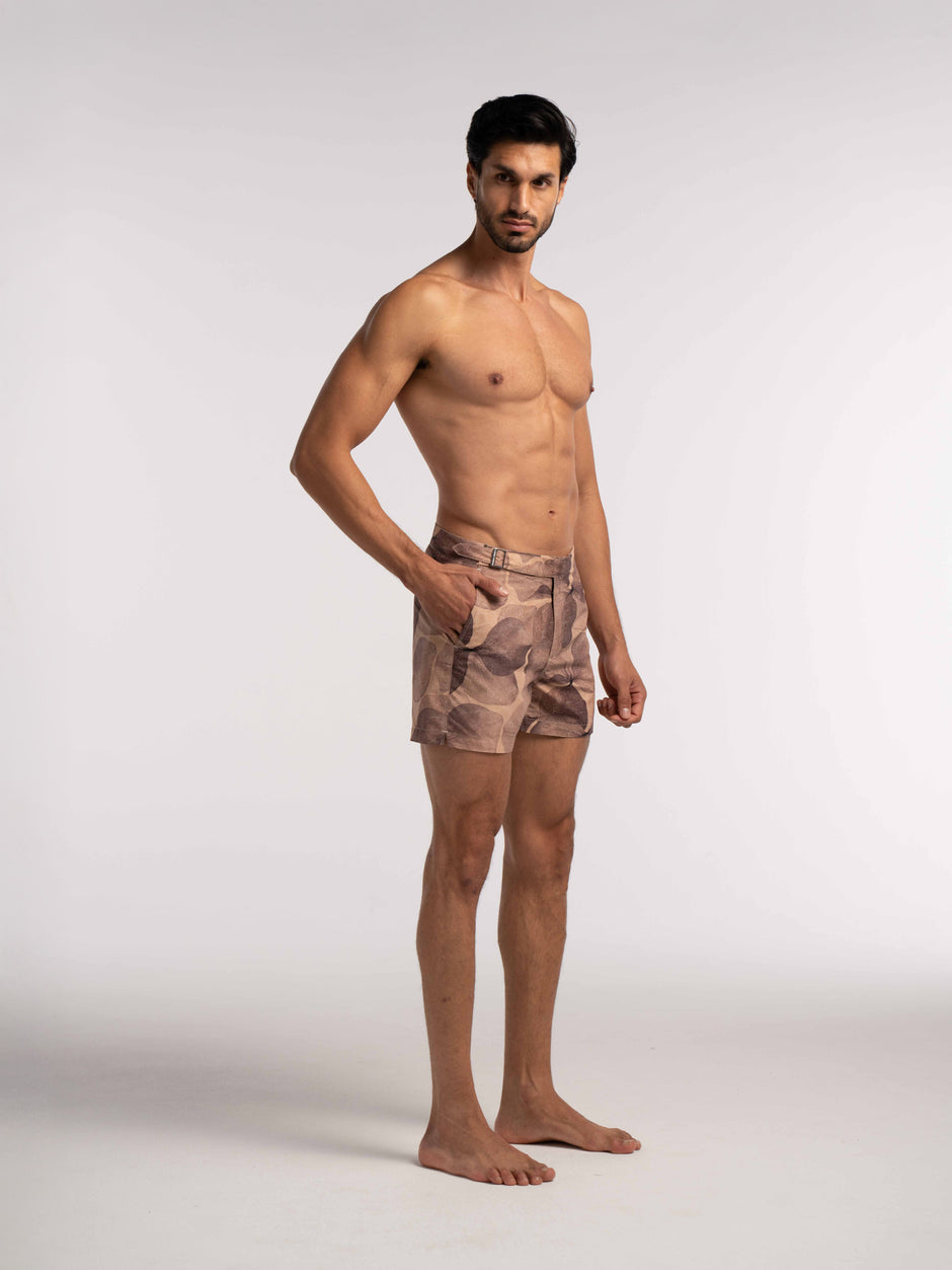 Brown Floral Print Smart Original Swim Shorts
