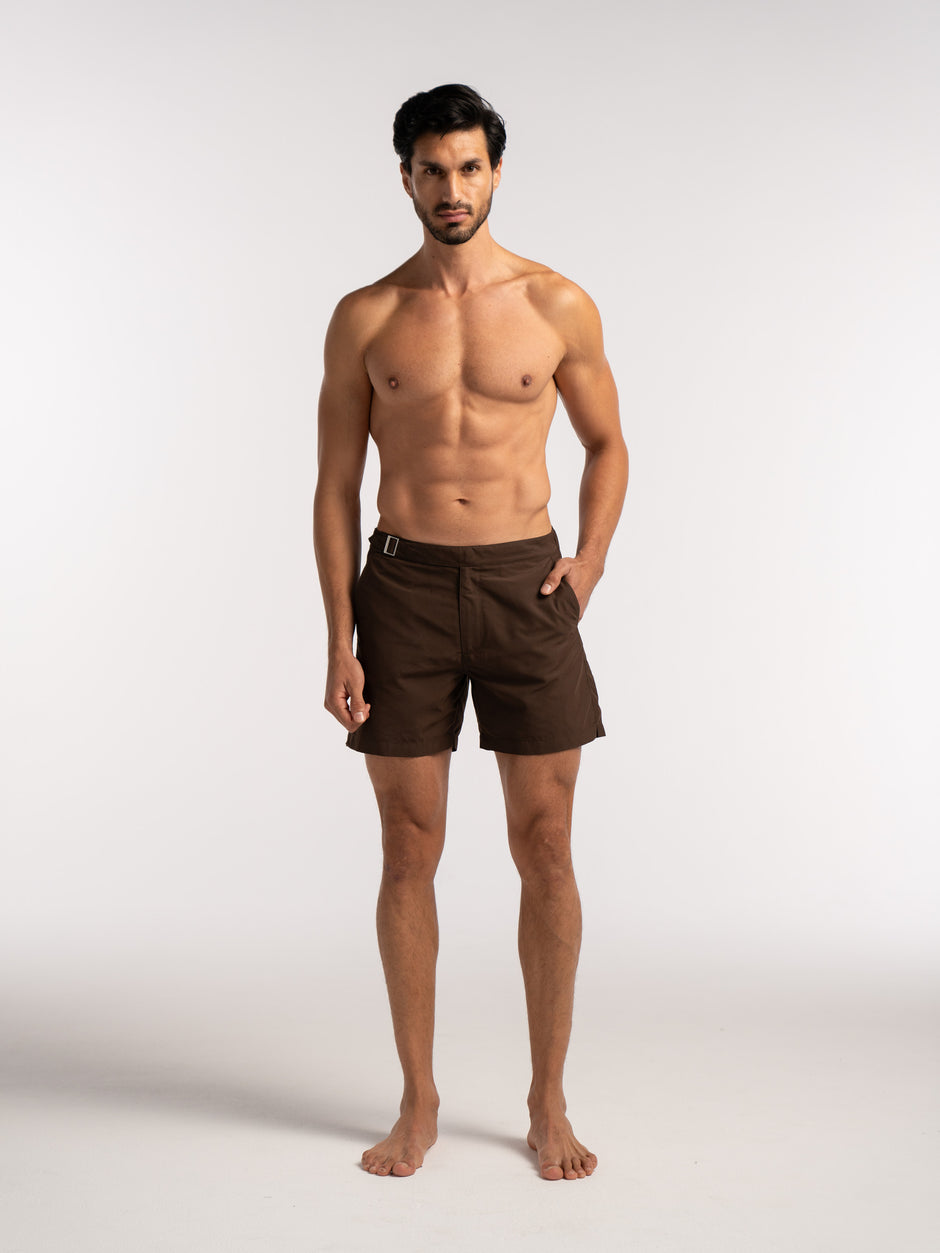 Brown Smart Half Elasticated Swimshorts