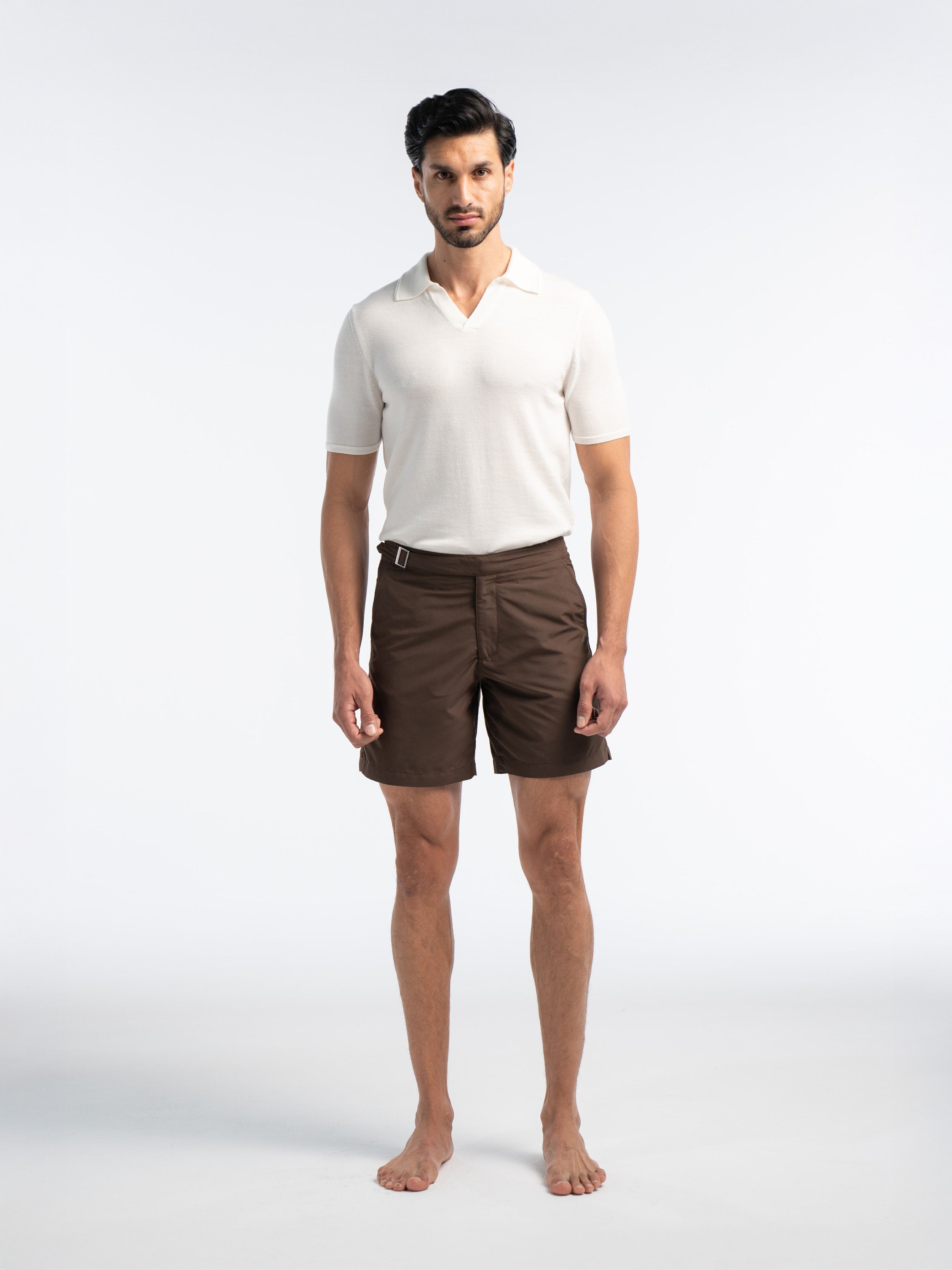 Extra Fine Merino Wool Polo With Embroidery Detail in Off White