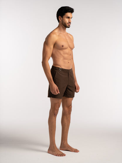 Brown Smart Longline Length Swimshort - Lewis James 