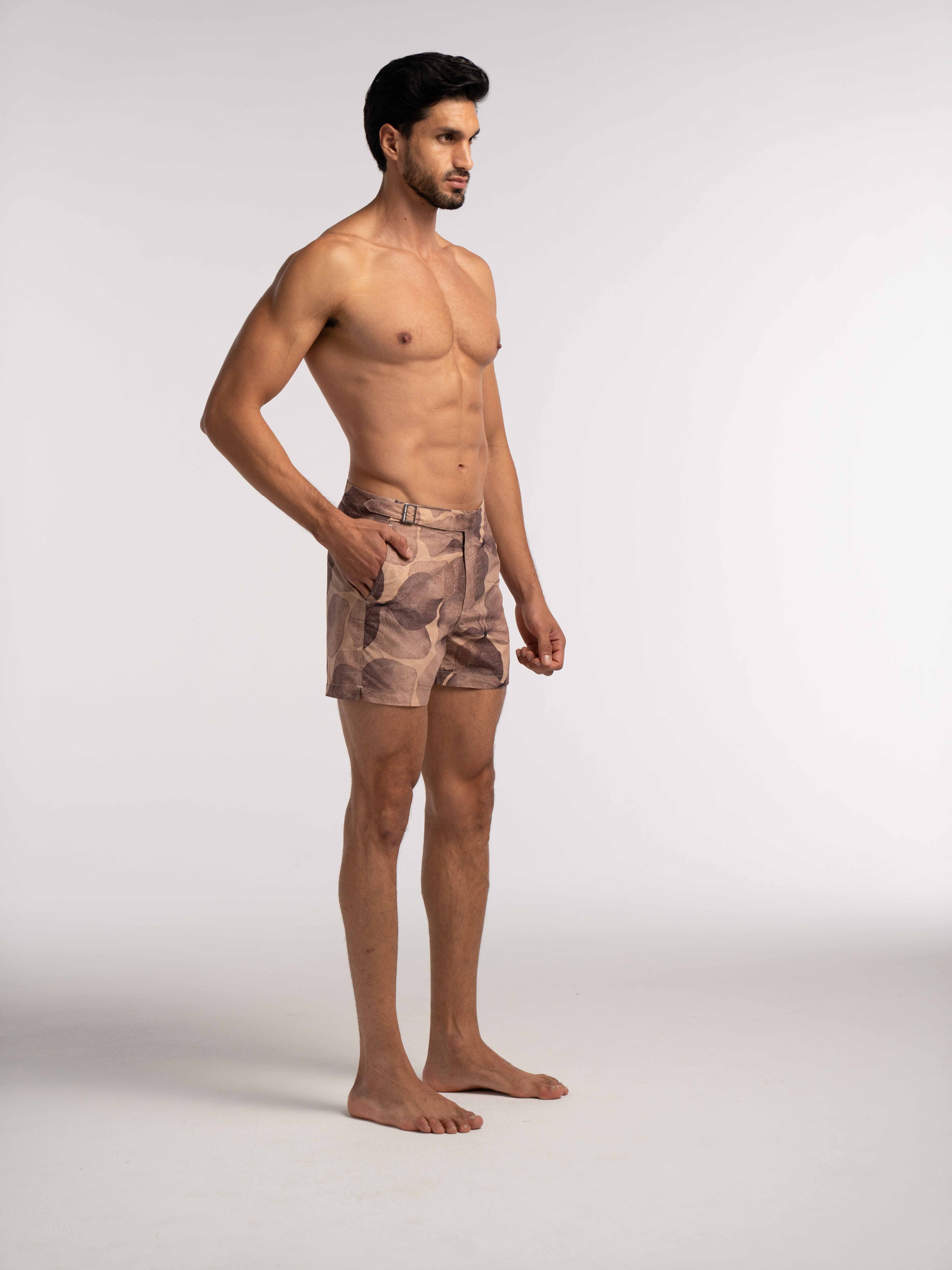 Brown Floral Print Smart Original Swim Shorts