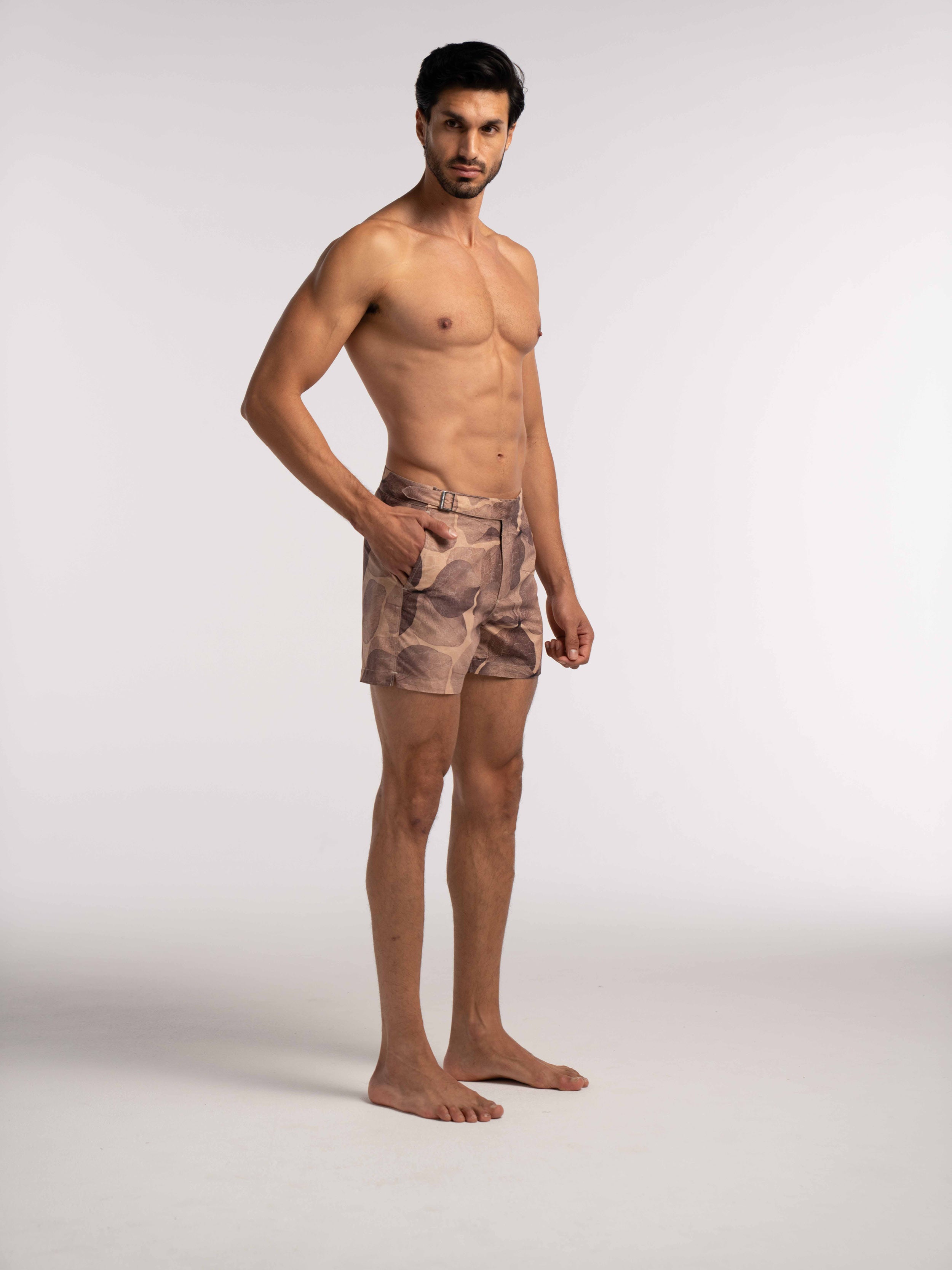 Brown Floral Print Smart Original Swim Shorts