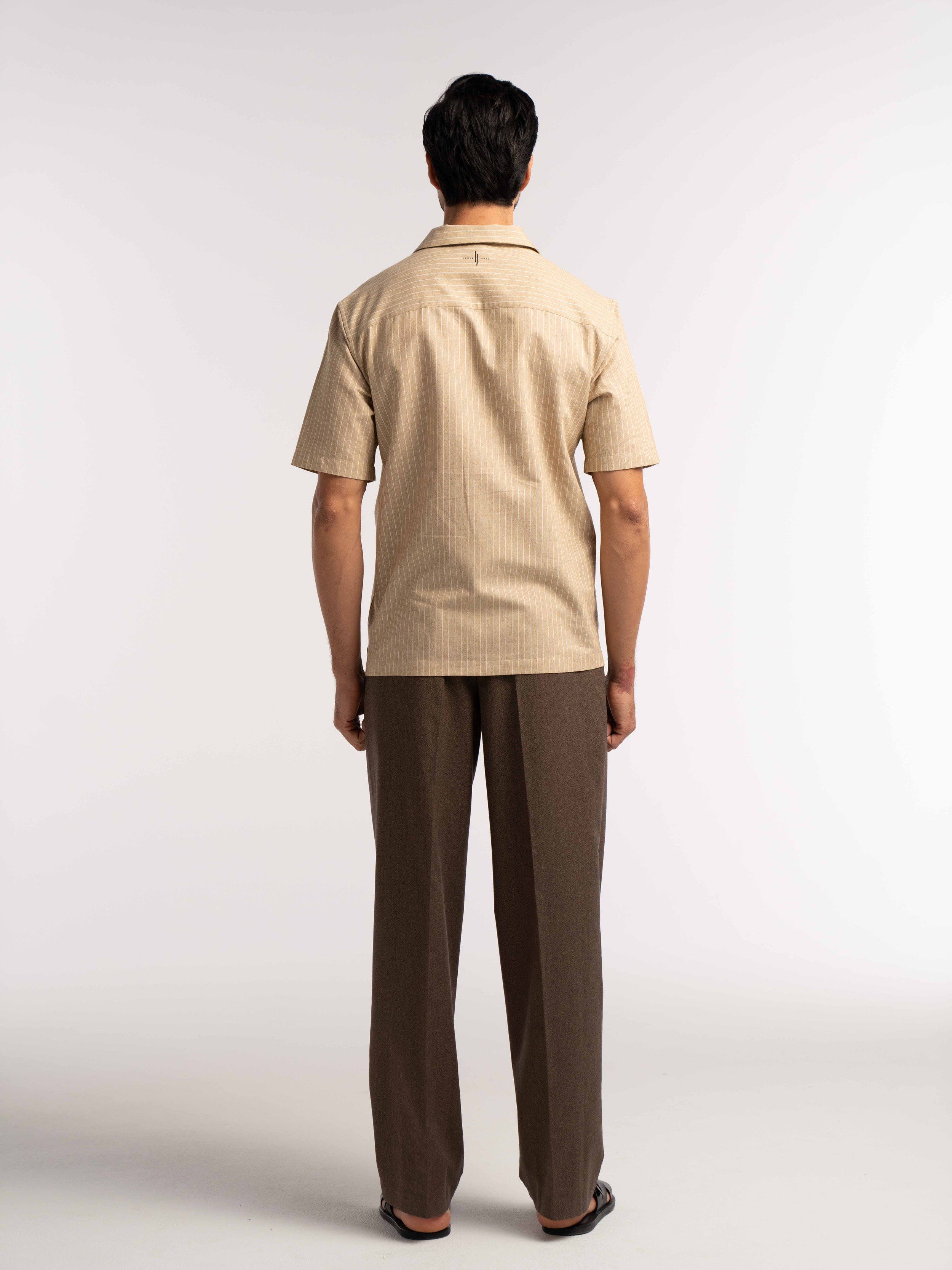 Villa Pinstripe Embroidered Shirt in Brown