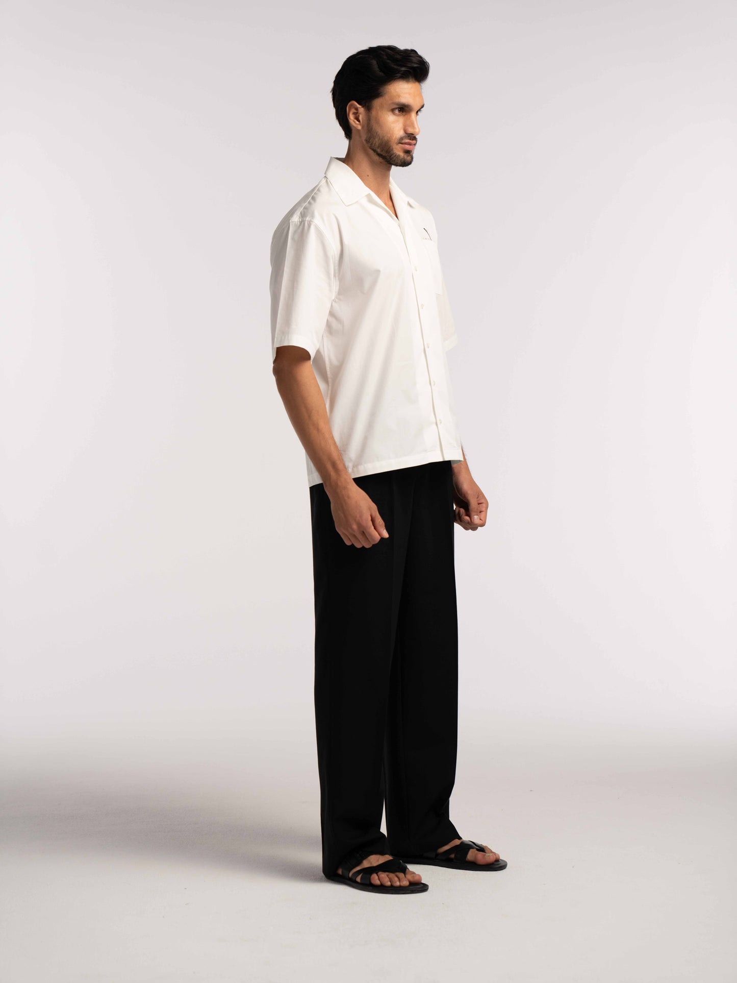 Oversized Bowling Shirt with Chest Logo in White