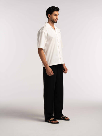 Oversized Bowling Shirt with Chest Logo in White