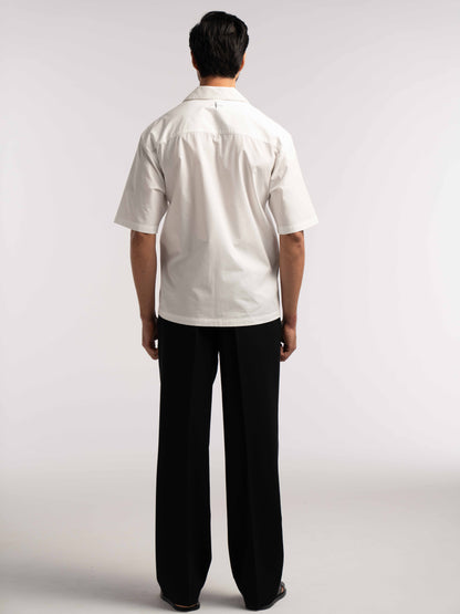 Oversized Bowling Shirt with Chest Logo in White