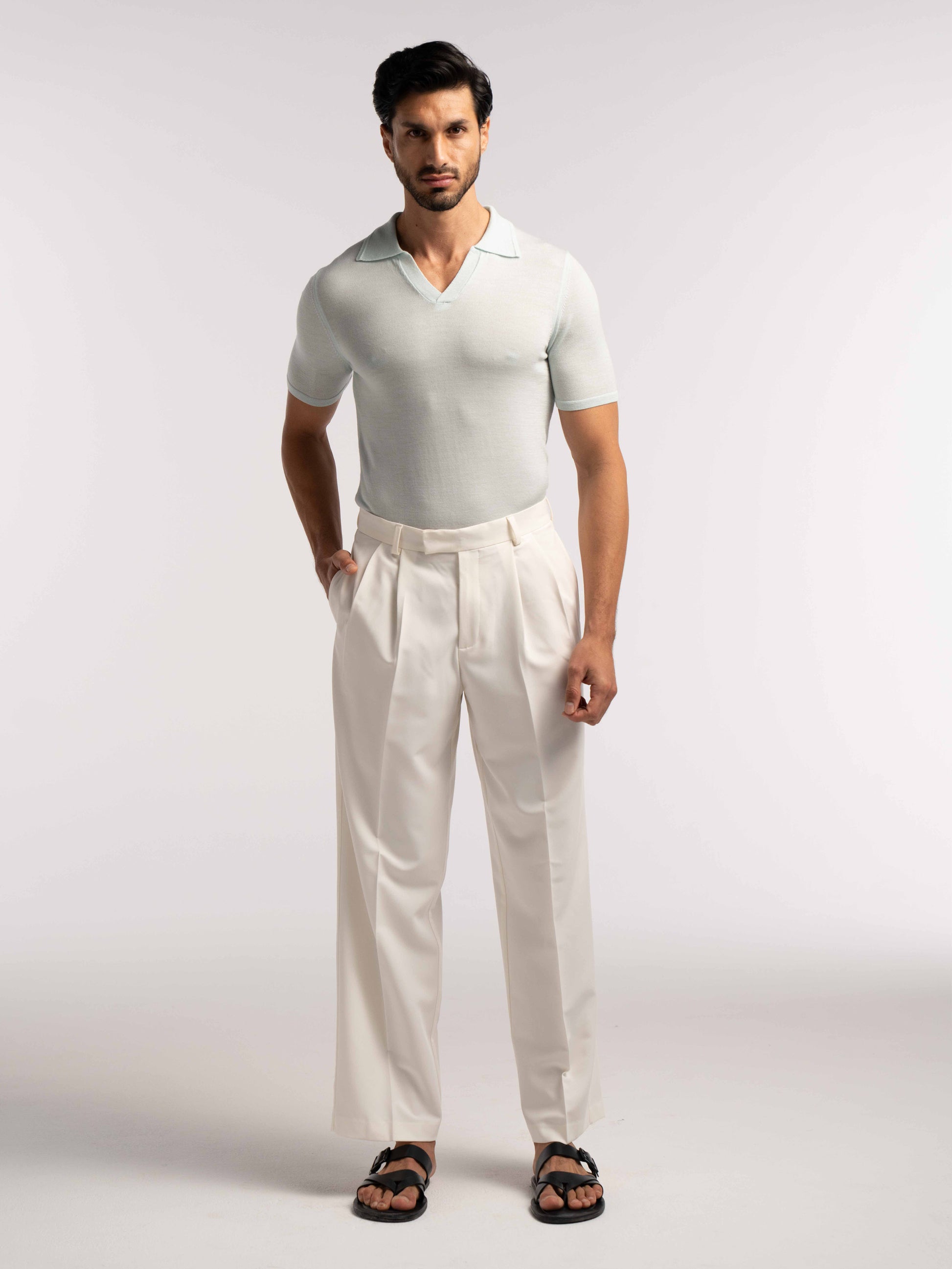 Extra Fine Merino Wool Polo in Mint - Lewis James 