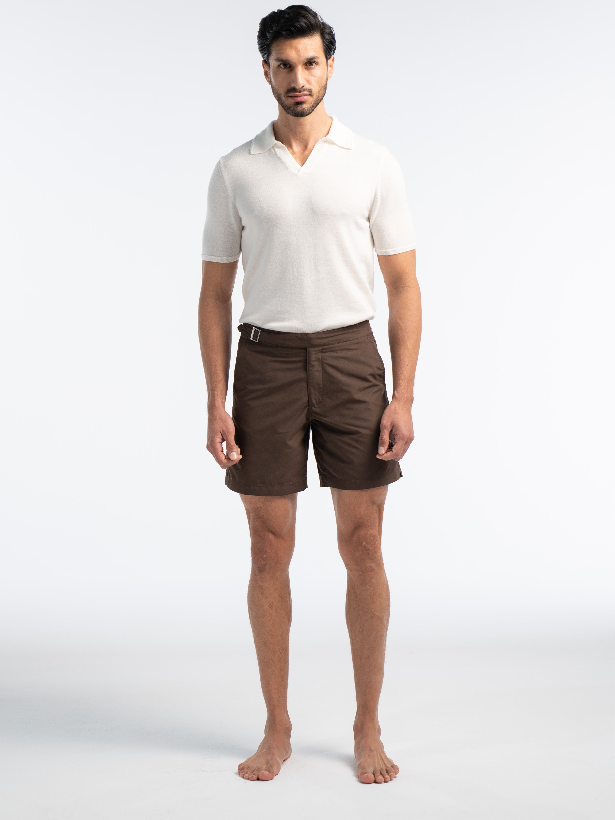 Extra Fine Merino Wool Polo With Embroidery Detail in Off White